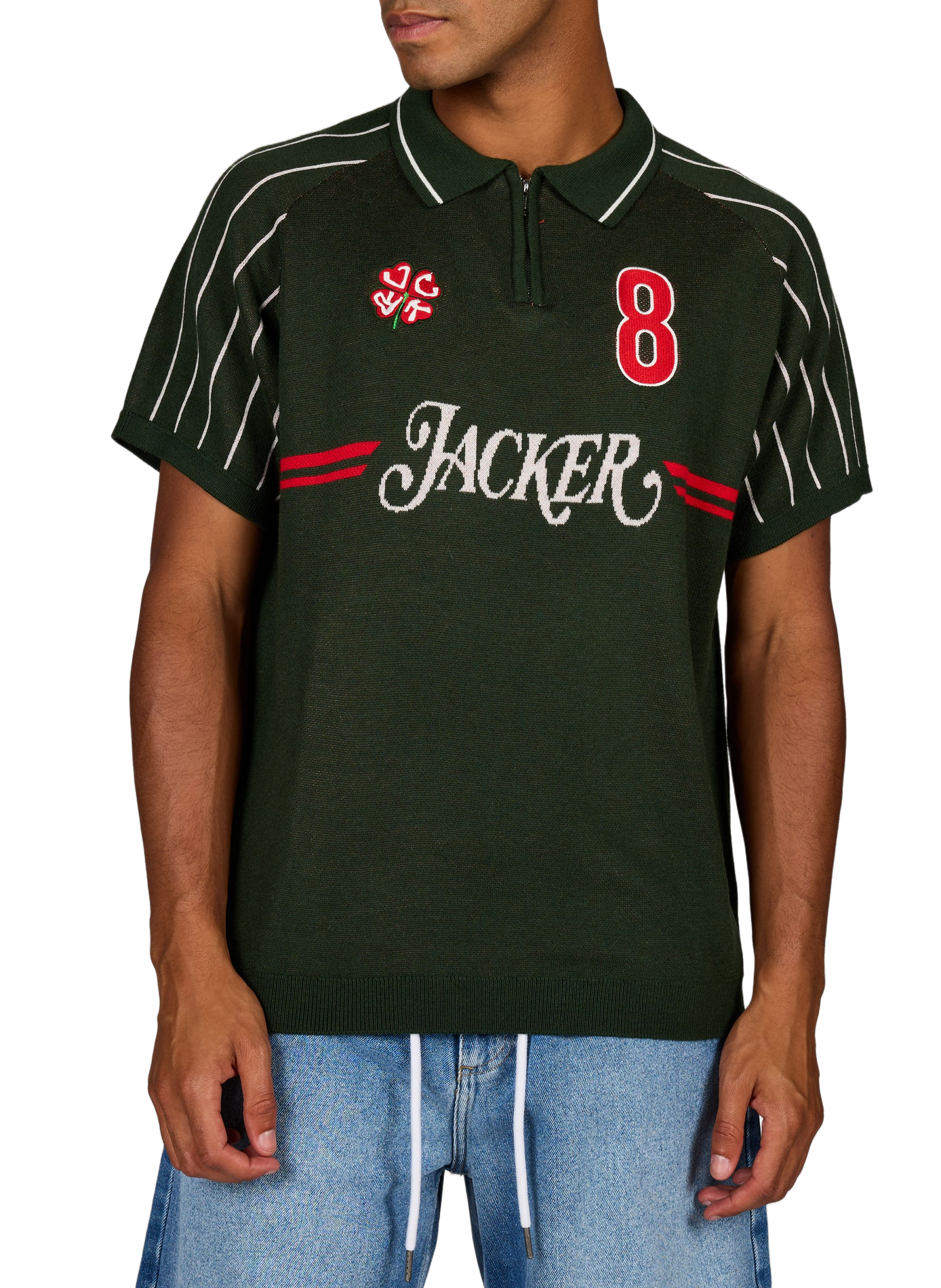 Poloshirt met logoprint in breisel JACKER. Groen