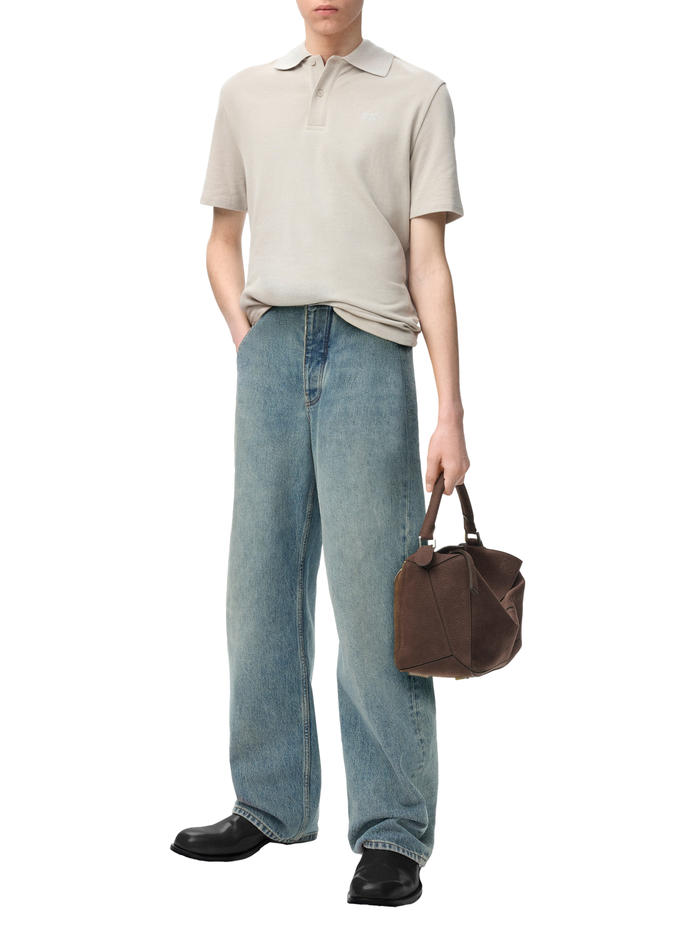 Lightweight cotton piqué polo LOEWE Grey