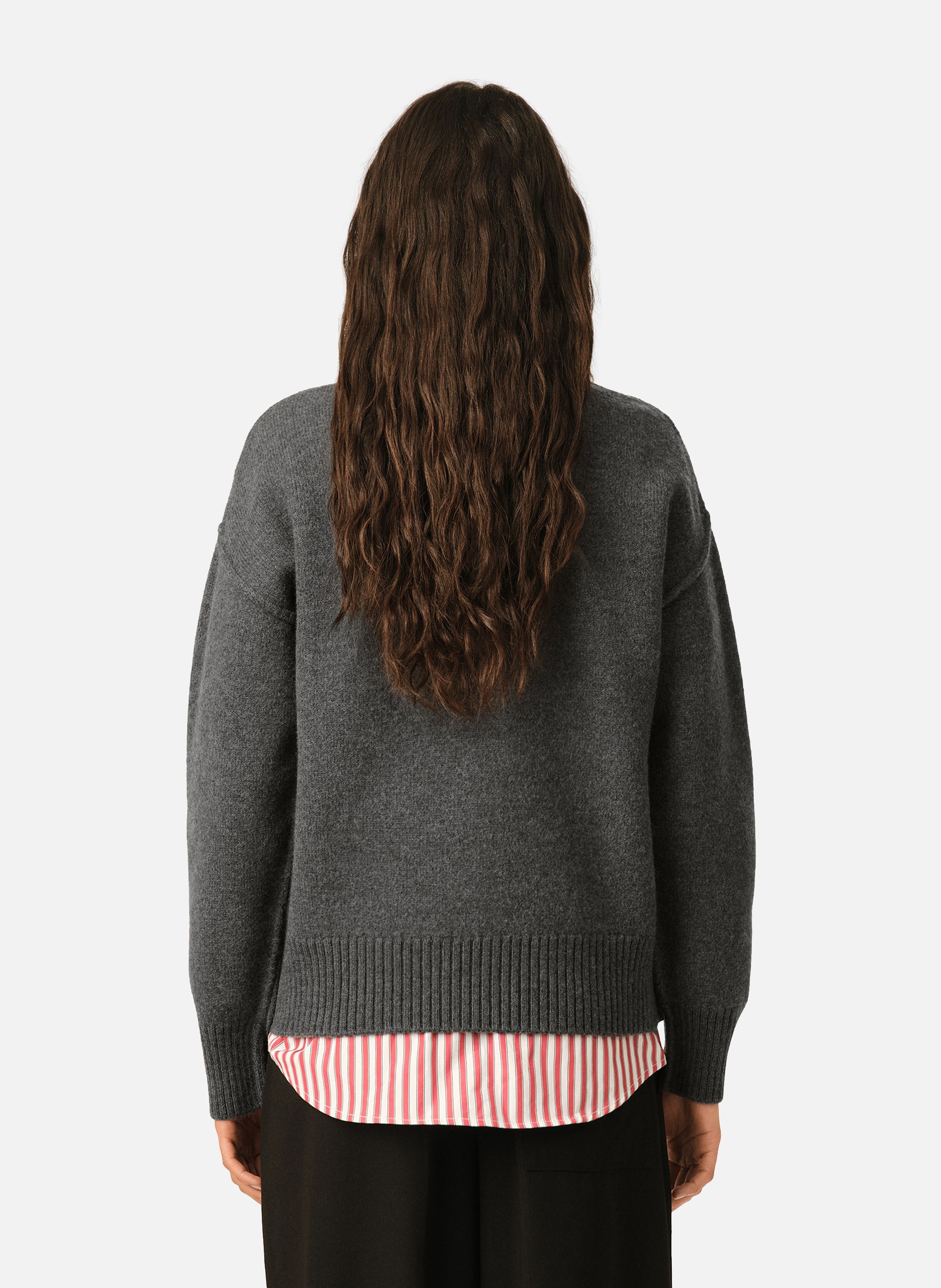 Pull col rond ami de coeur en laine unisexe AMI PARIS Gris