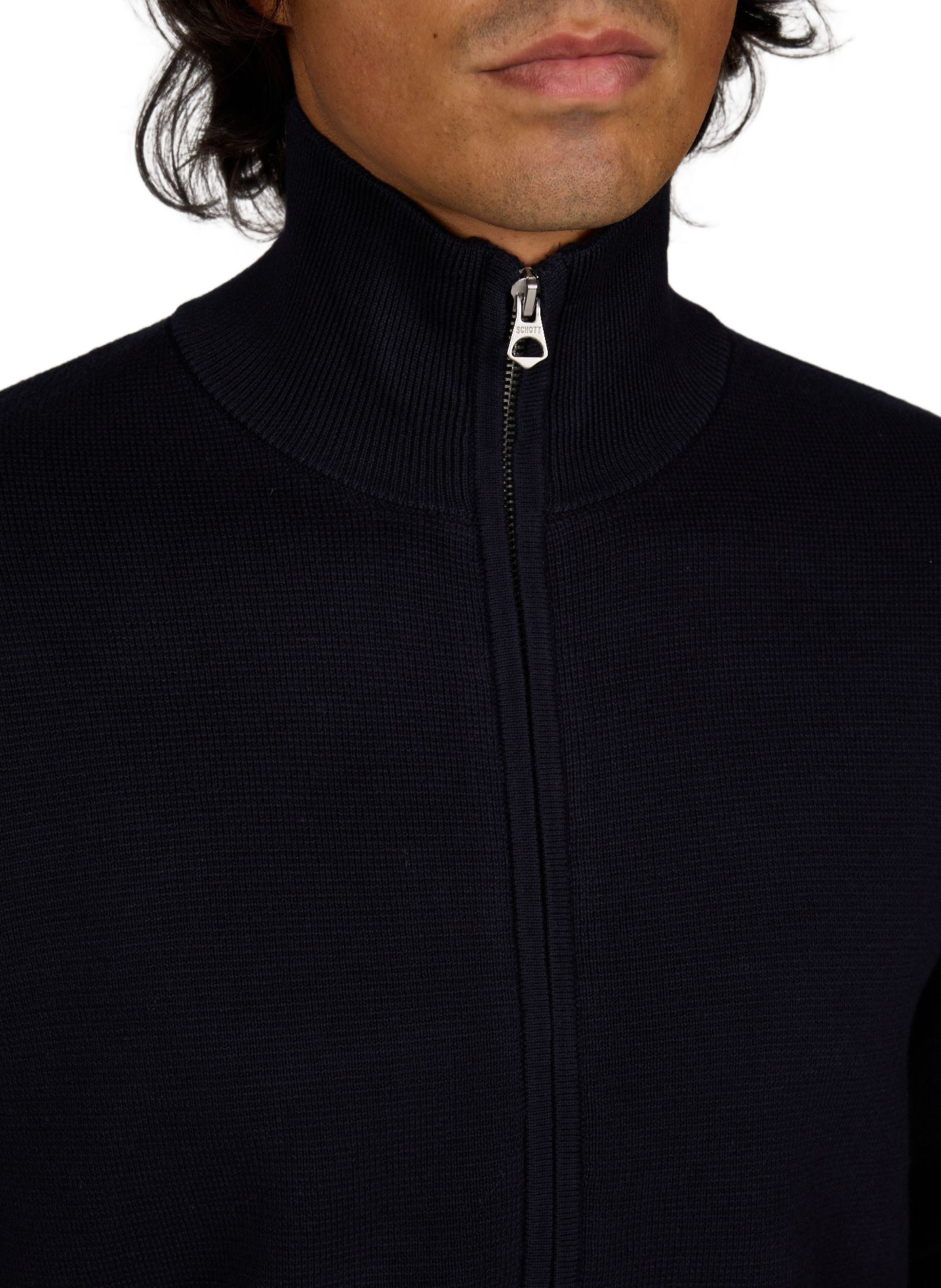 Gilet droit en maille de coton SCHOTT Bleu