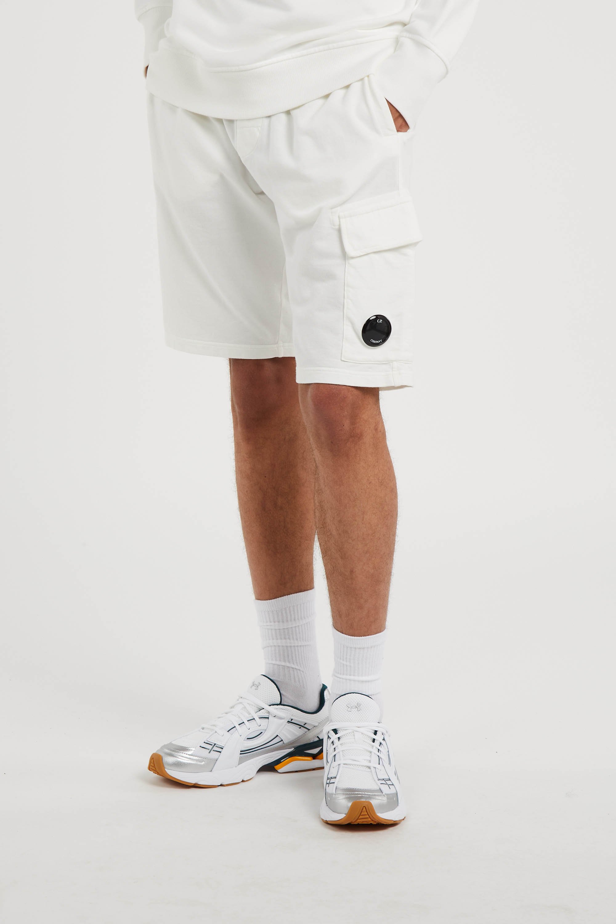 Short light fleece cargo lens sweatshorts CP COMPANY Blanc