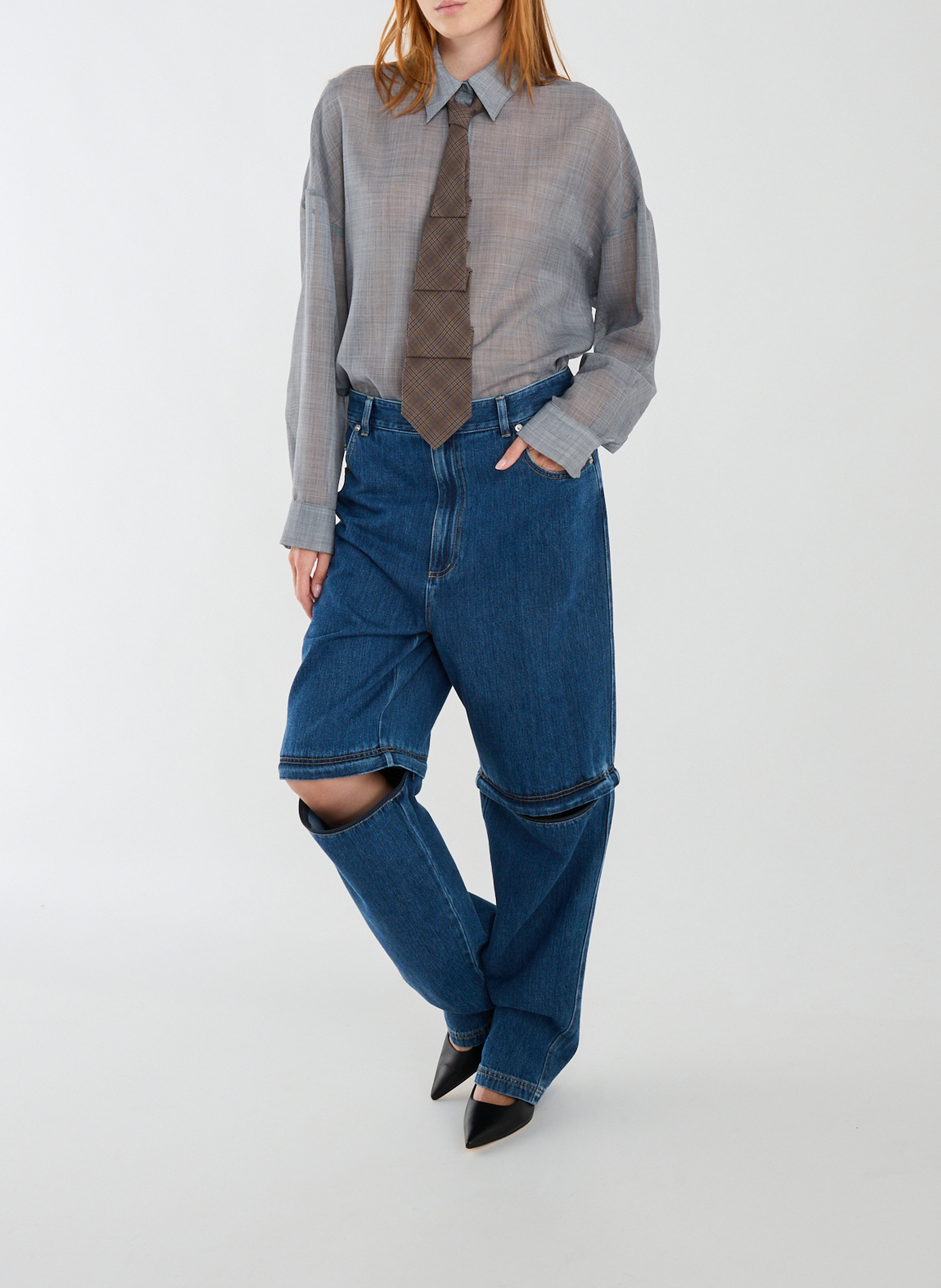 Abnehmbare knielange Baumwoll-Jeans TIBI Blau