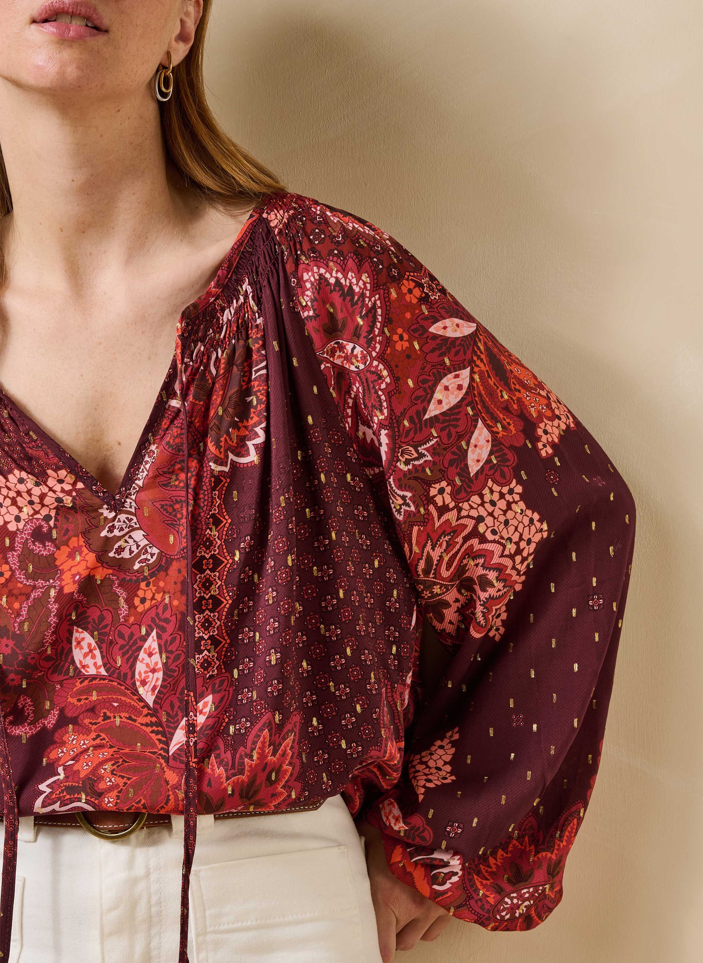 Geprinte blouse met Tunesische hals LA FEE MARABOUTEE Rood