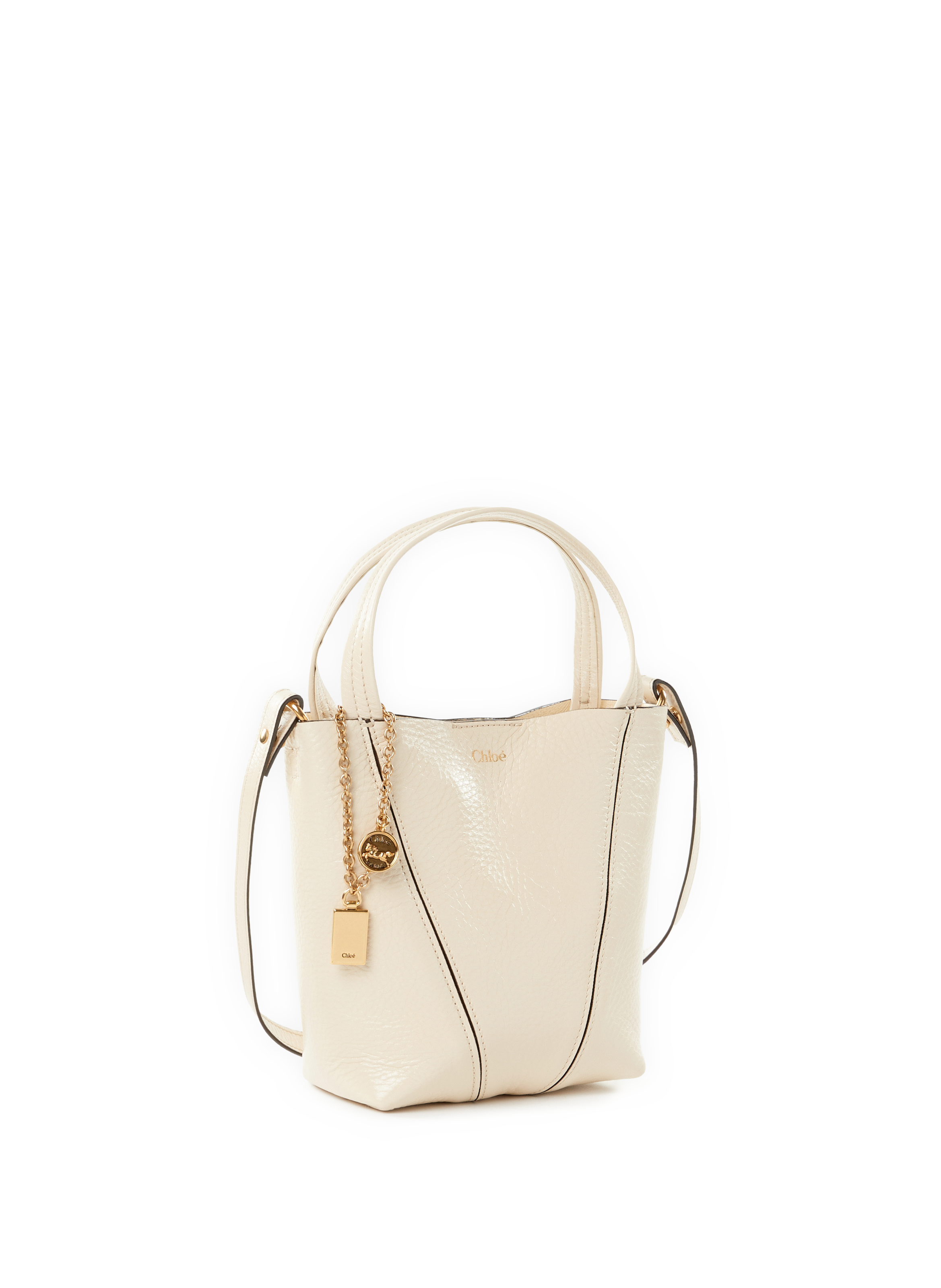 Petit sac cabas Spin en cuir grainé CHLOÉ Beige