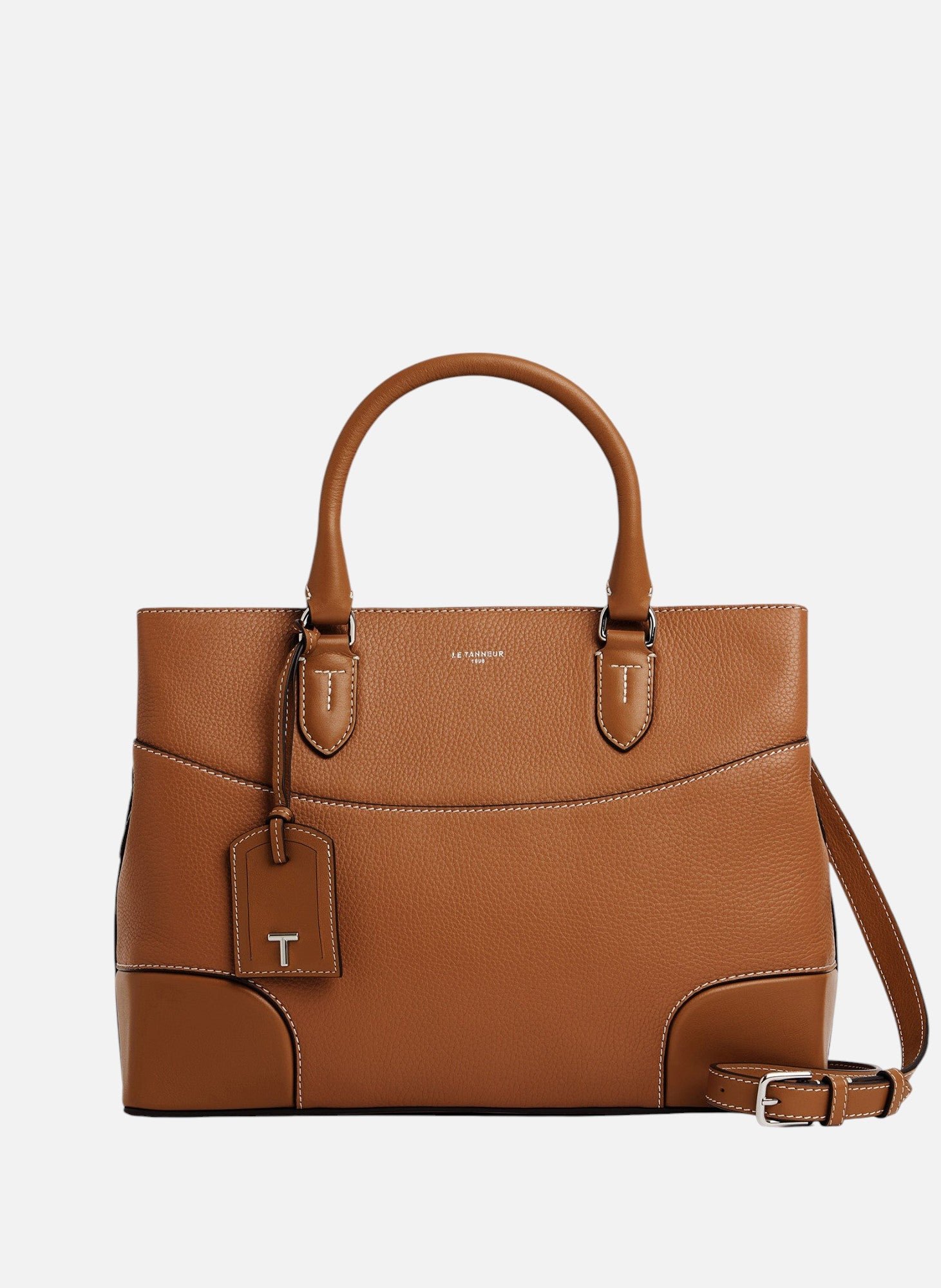 Grand sac à main romy en cuir grainé et lisse LE TANNEUR Marron