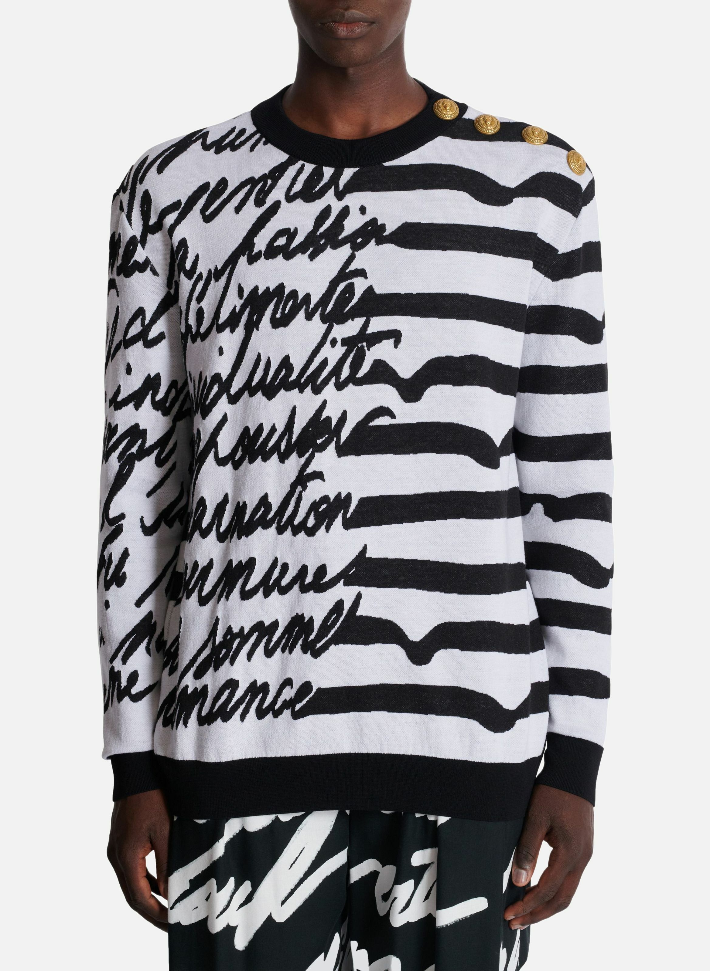 Pull marinière « lettre d'amour » en maille BALMAIN Blanc