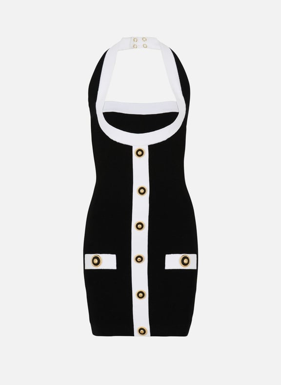 Robe dos-nu bicolore en maille Noir by BALMAIN BALMAIN Robe dos-nu bicolore en maille Noir