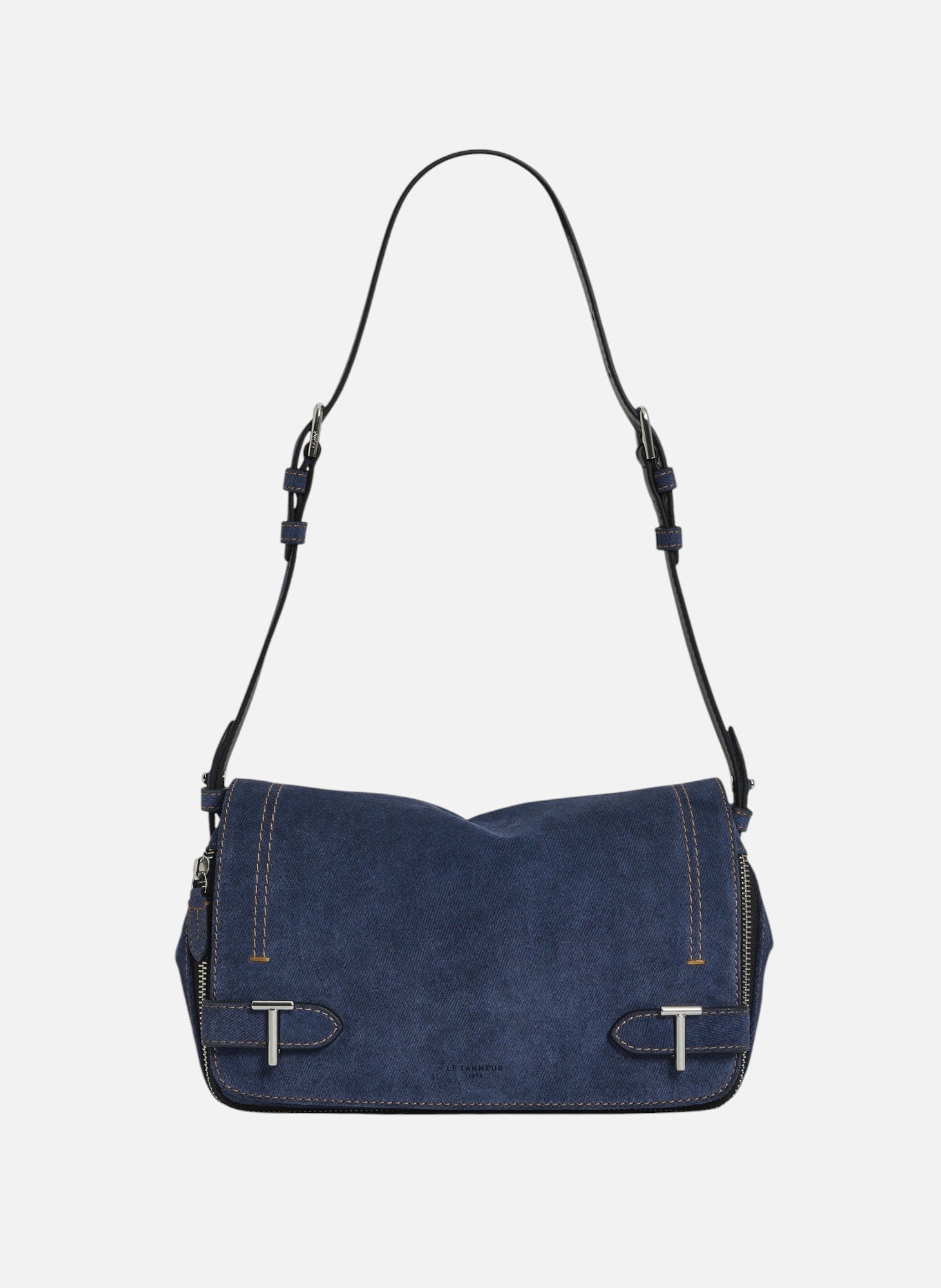 Petit sac bandoulière simone en cuir suède effet denim LE TANNEUR Noir