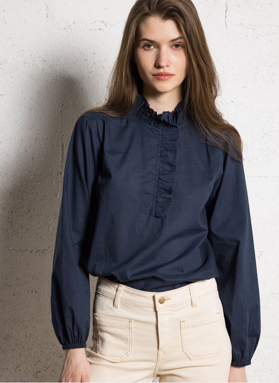 Blouse volantée en coton paige Bleu by MAISON 123 MAISON 123 Blouse volantée en coton paige Bleu