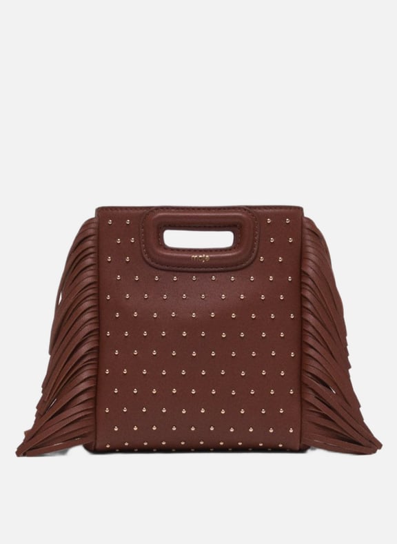 Sac en cuir à franges et studs Marron by MAJE MAJE Sac en cuir à franges et studs Marron