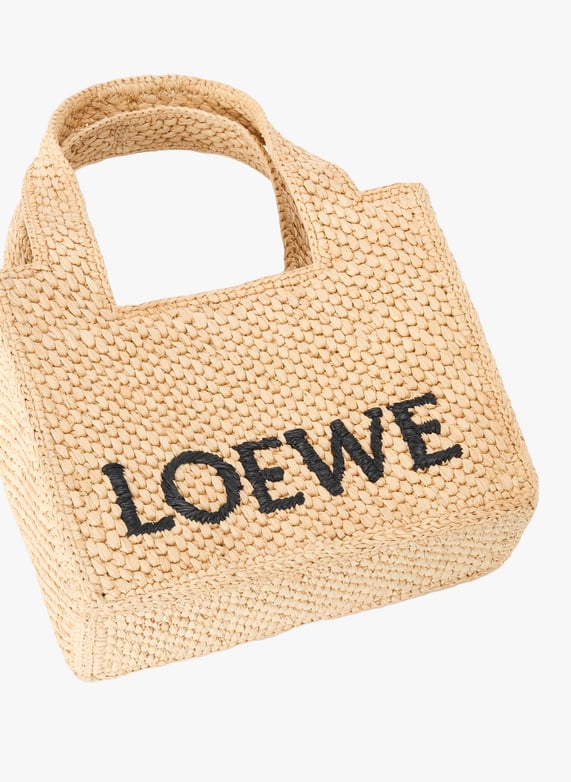 Mini LOEWE Font Tote en raphia | Beige by LOEWE Mini LOEWE Font Tote en raphia Beige