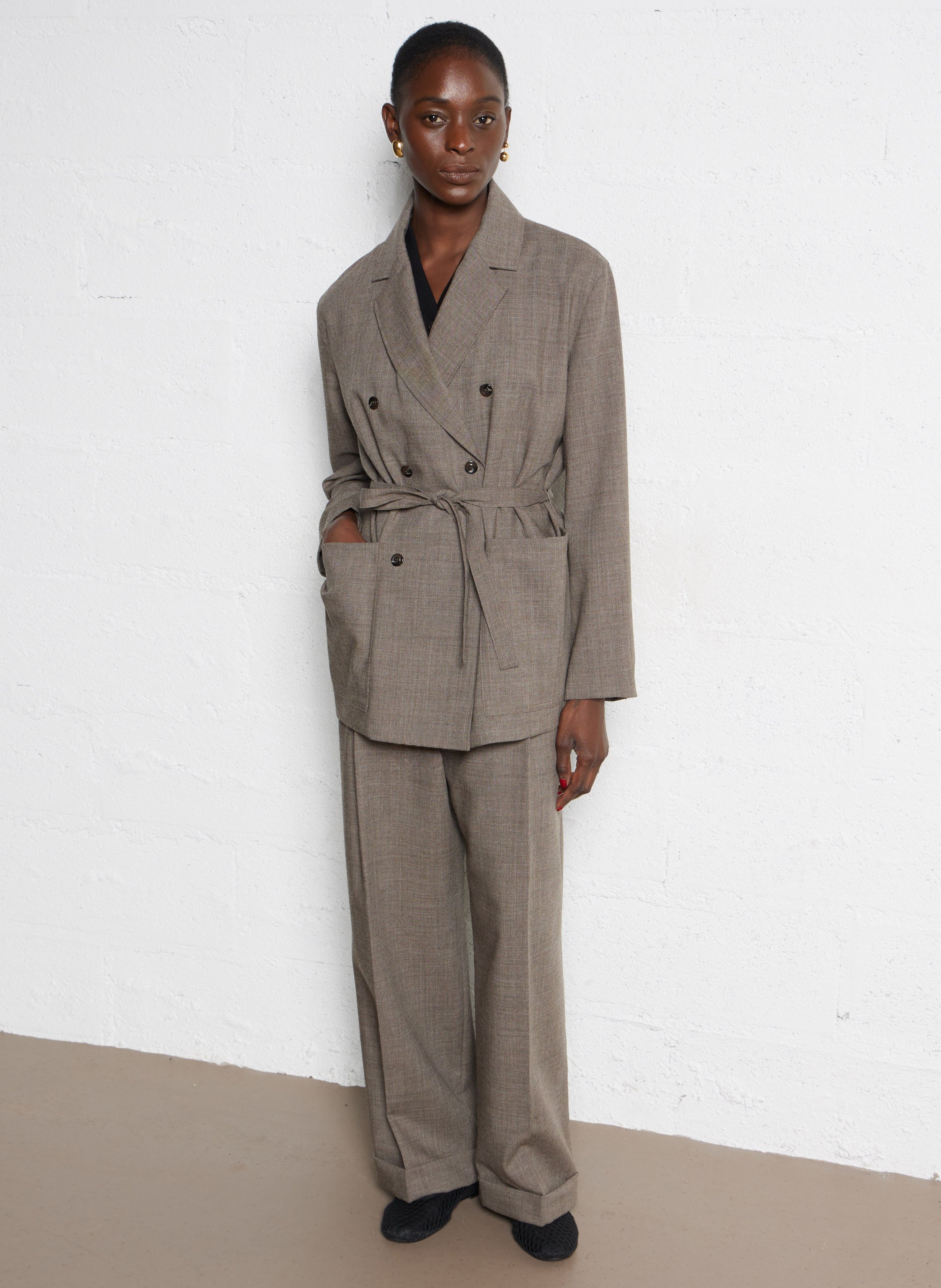 Pantalon large en laine watson SOEUR Marron