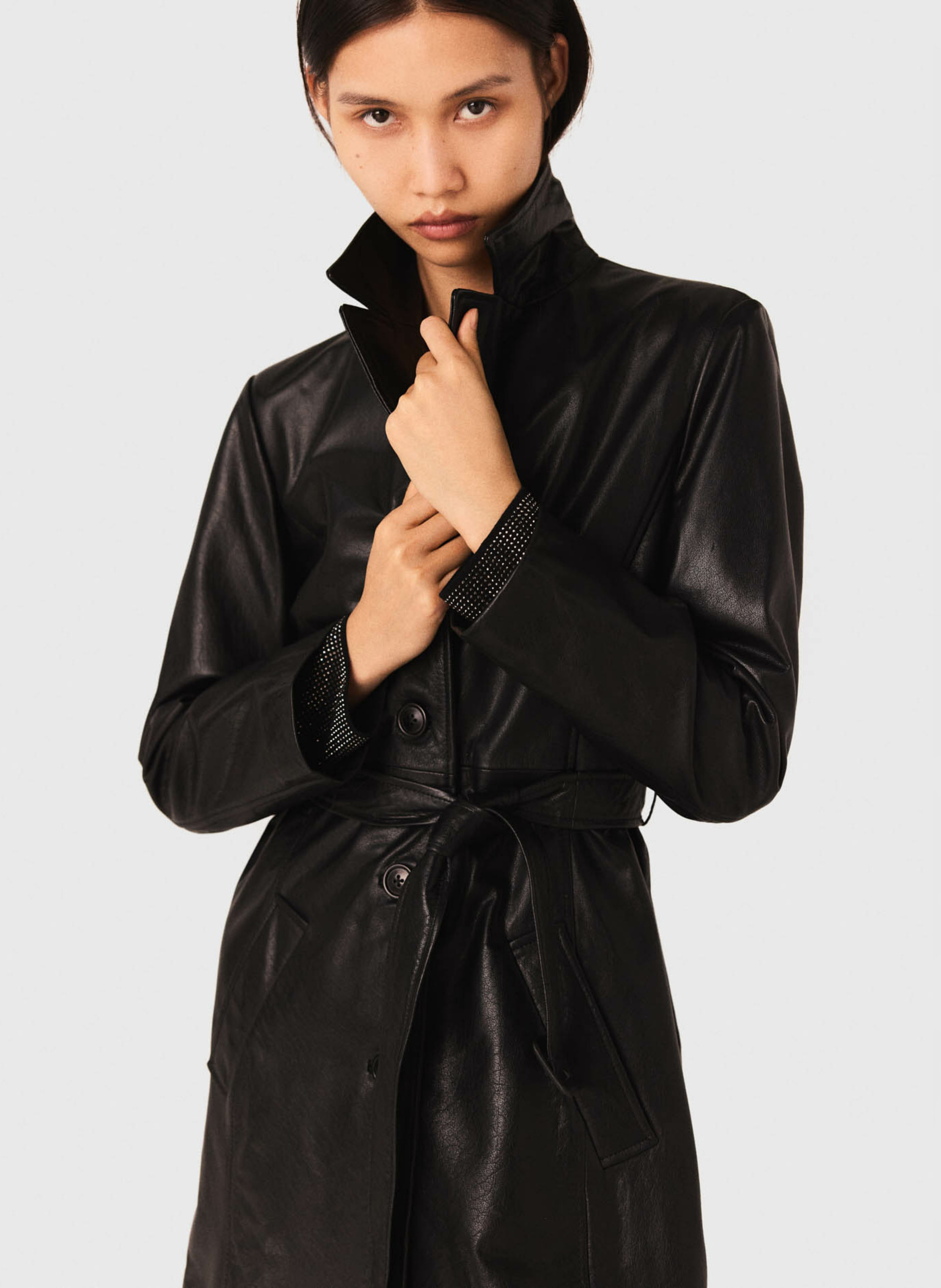 Trench droit en cuir MAJE Noir