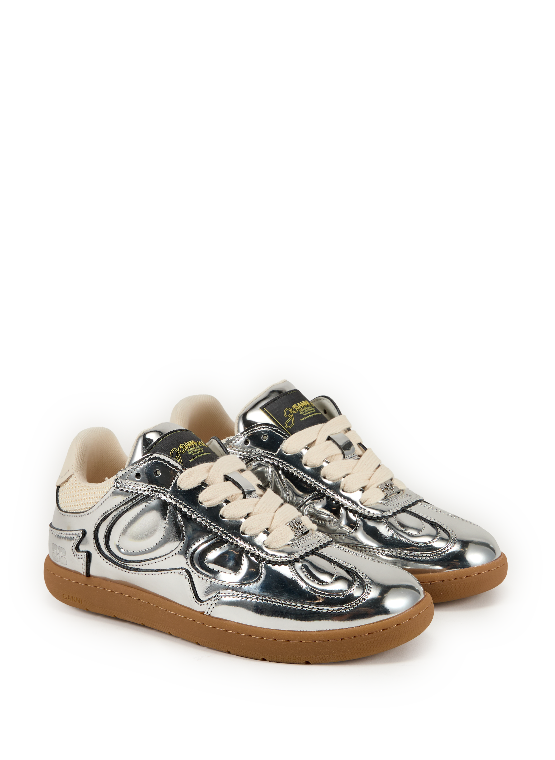 Mixed leather sneakers GANNI Silver