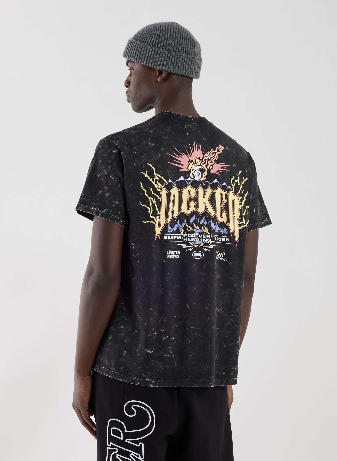 Biker-style cotton t-shirt JACKER. Black