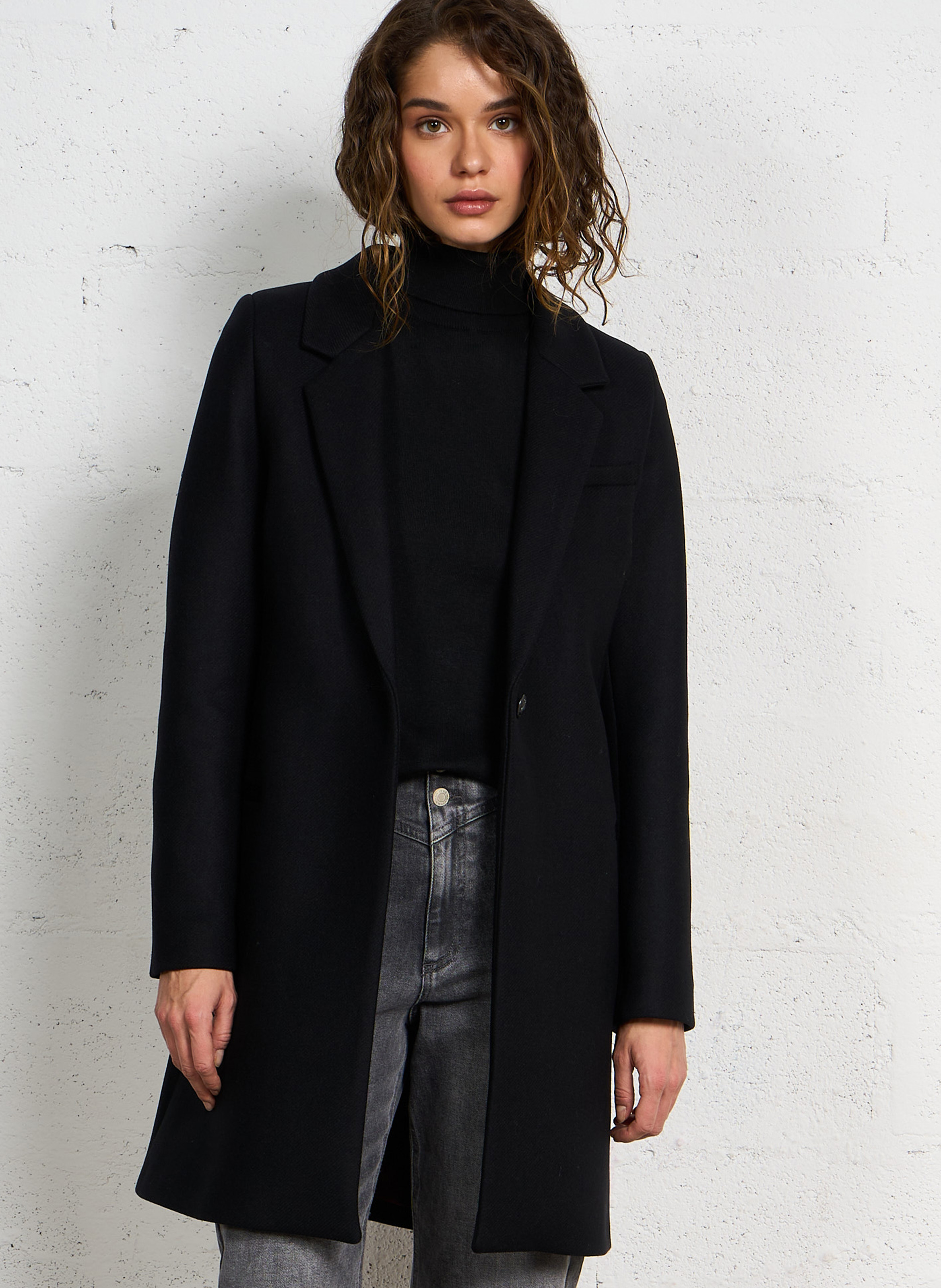 Manteau à capuche en drap de laine IKKS Noir