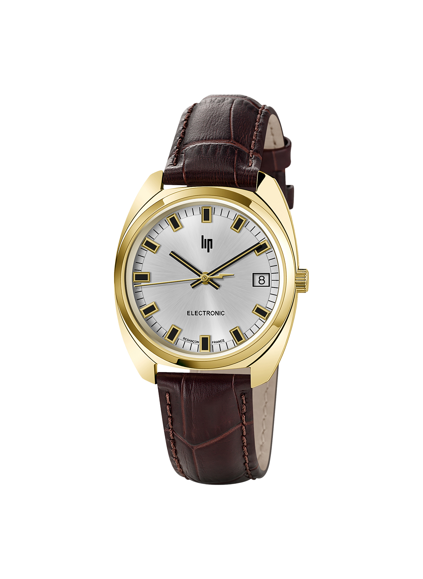 Montre quartz bracelet façon crocodile en cuir LIP Argent