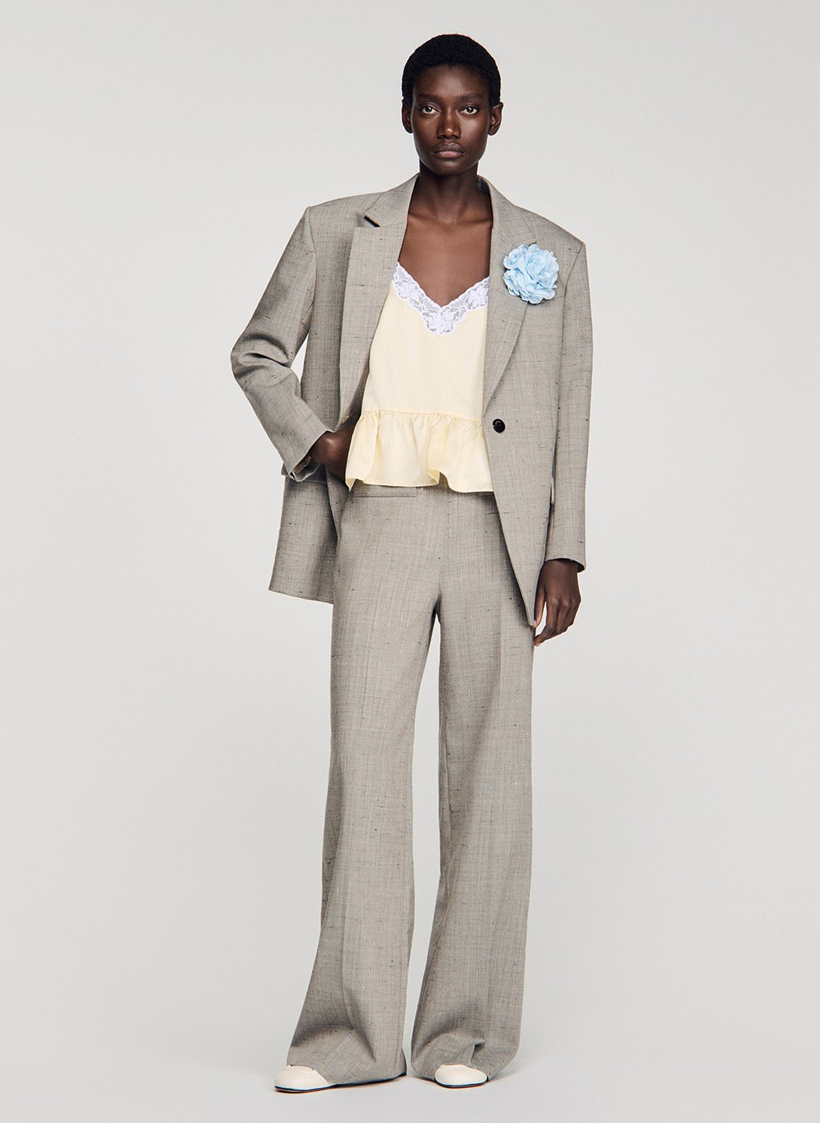 Pantalon large en laine mélangée SANDRO Beige