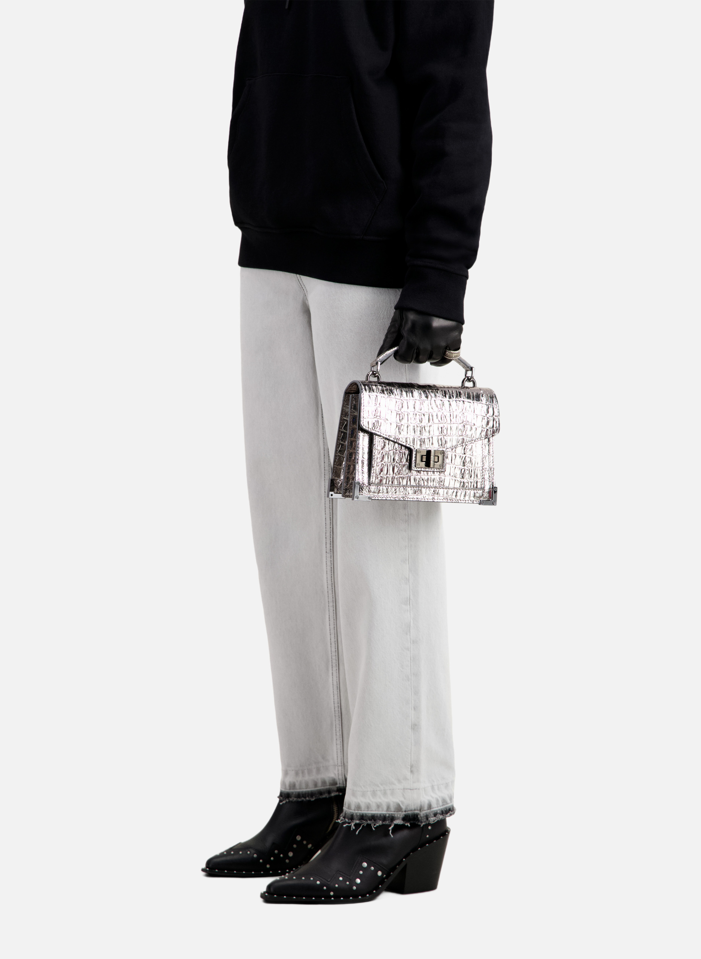 Sac emily small en cuir effet crocodile THE KOOPLES Gris