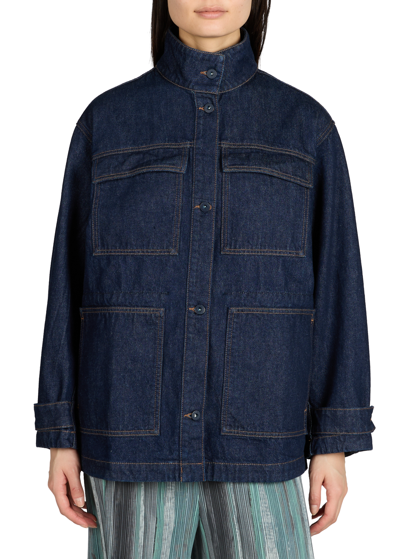Denim jacket with high collar in cotton ADOLFO DOMINGUEZ Blue
