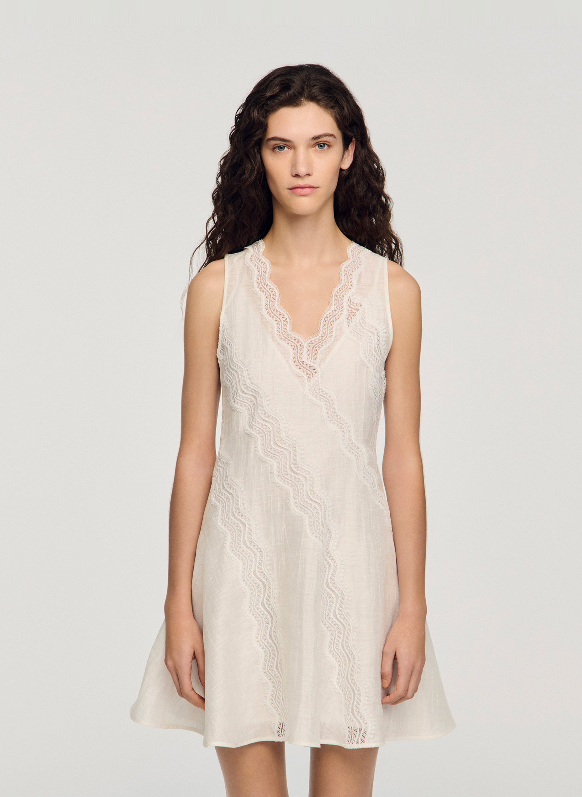 Robe patineuse en lin mélangé SANDRO Blanc