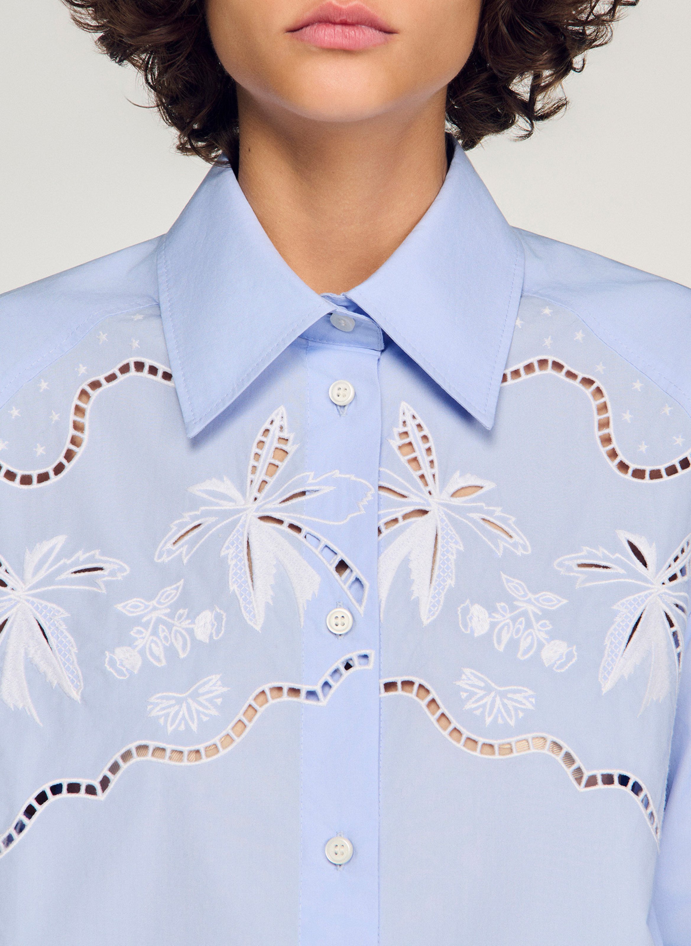 Chemise courte boutonnée à broderie SANDRO Bleu