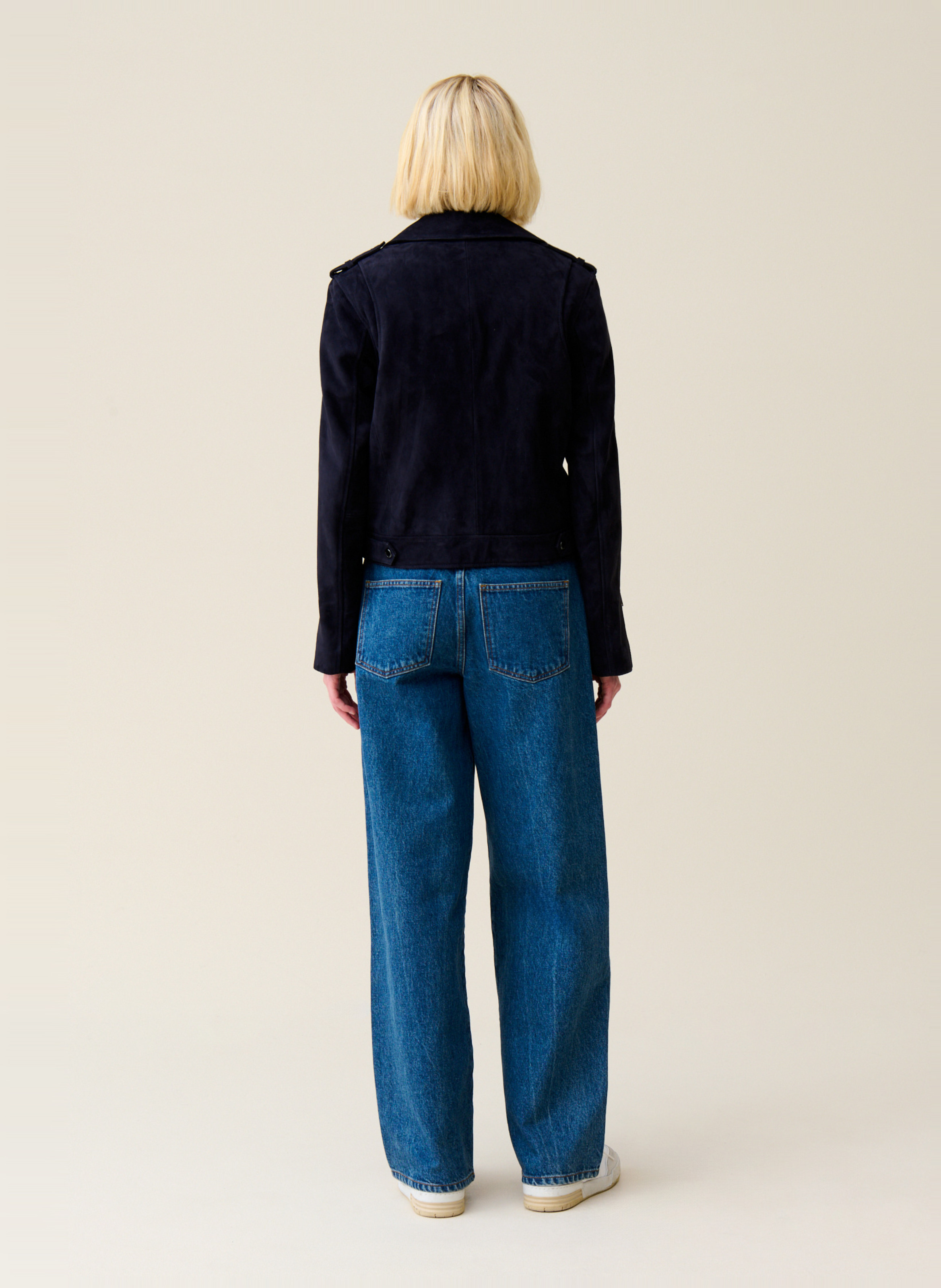 Veste courte en cuir velours CLAUDIE PIERLOT Bleu