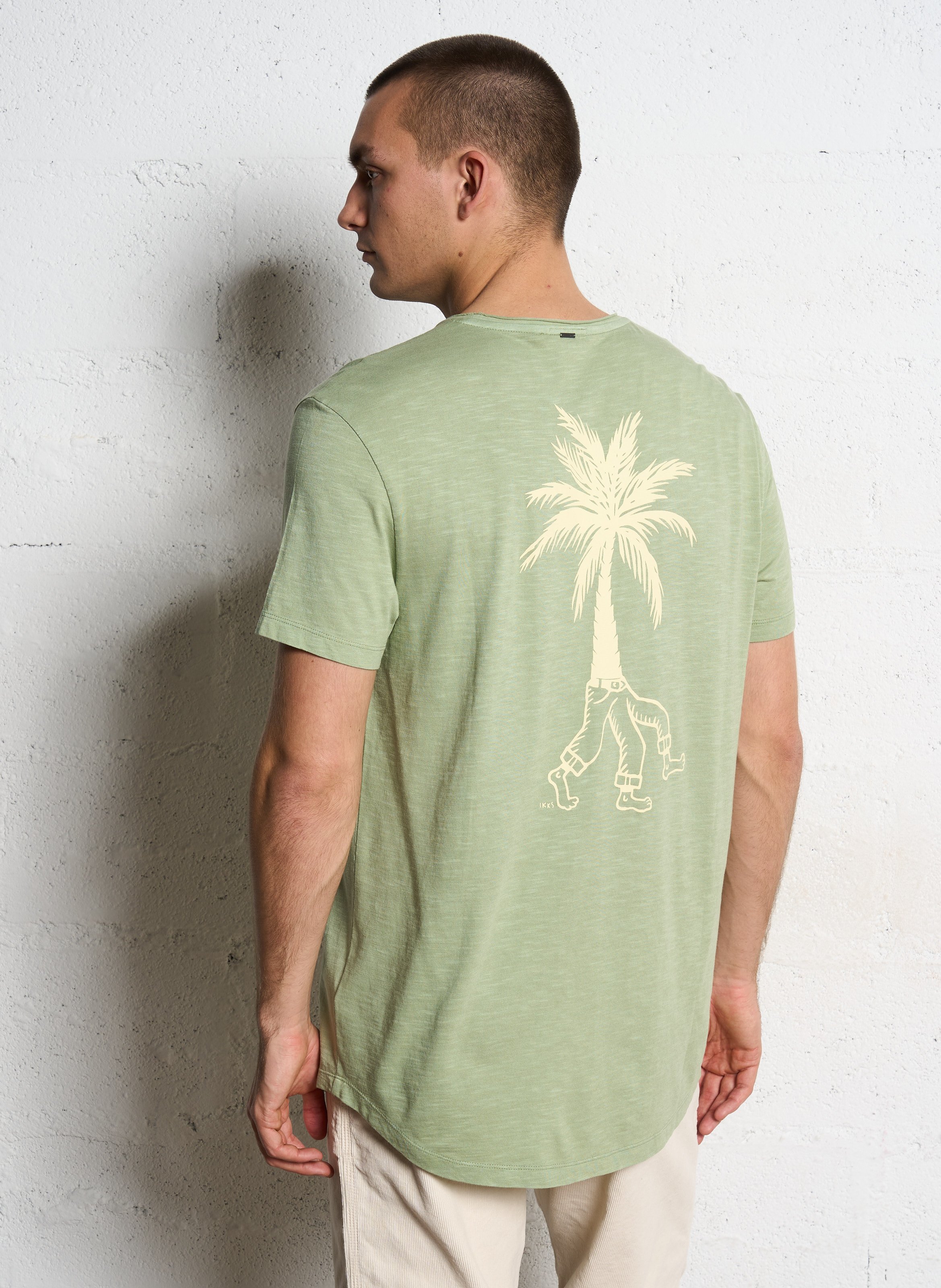 Tee-shirt droit col rond sérigraphié en coton IKKS Vert