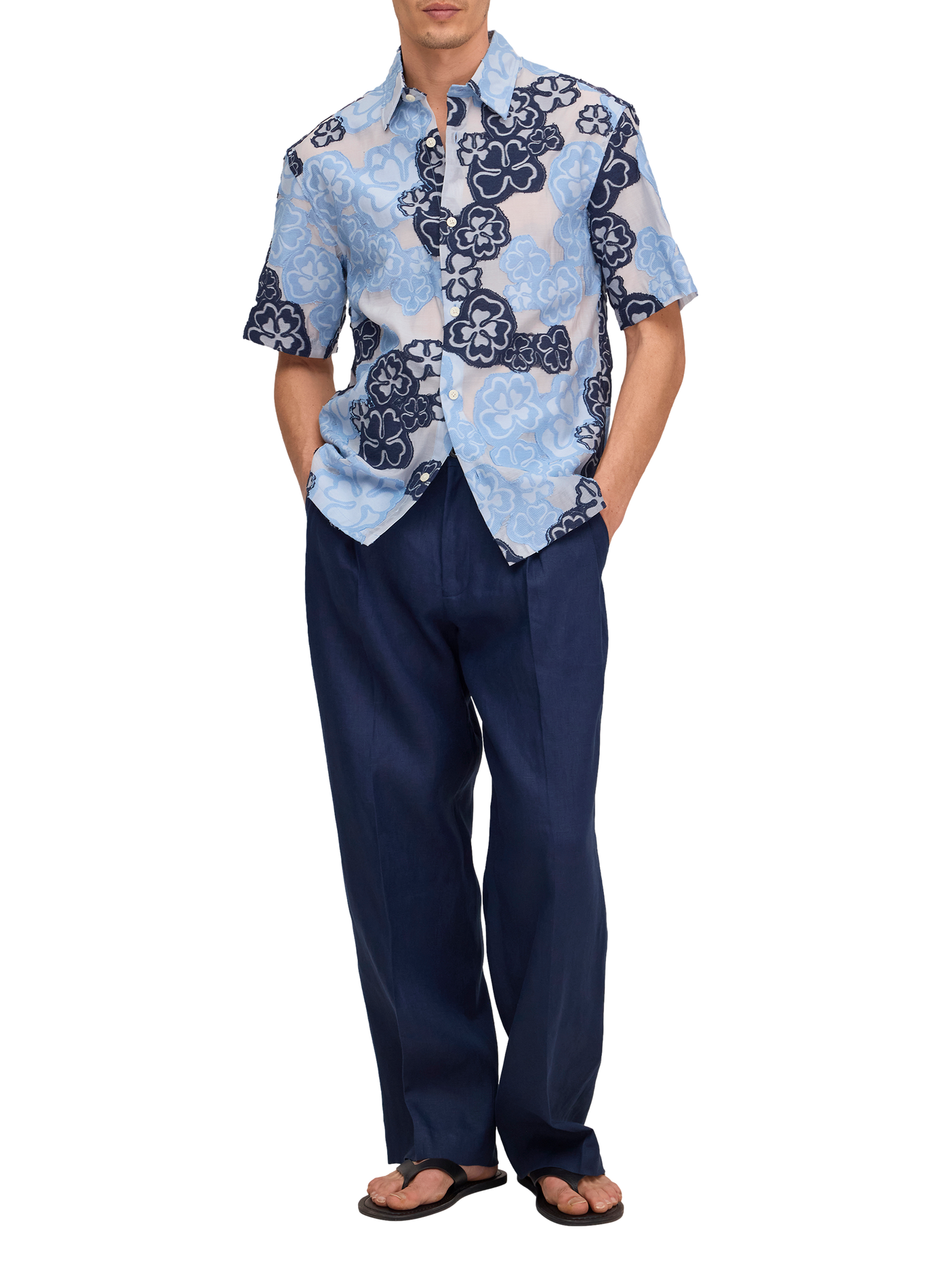 Shirt with embroidered panel in mixed cotton NN.07 Blue