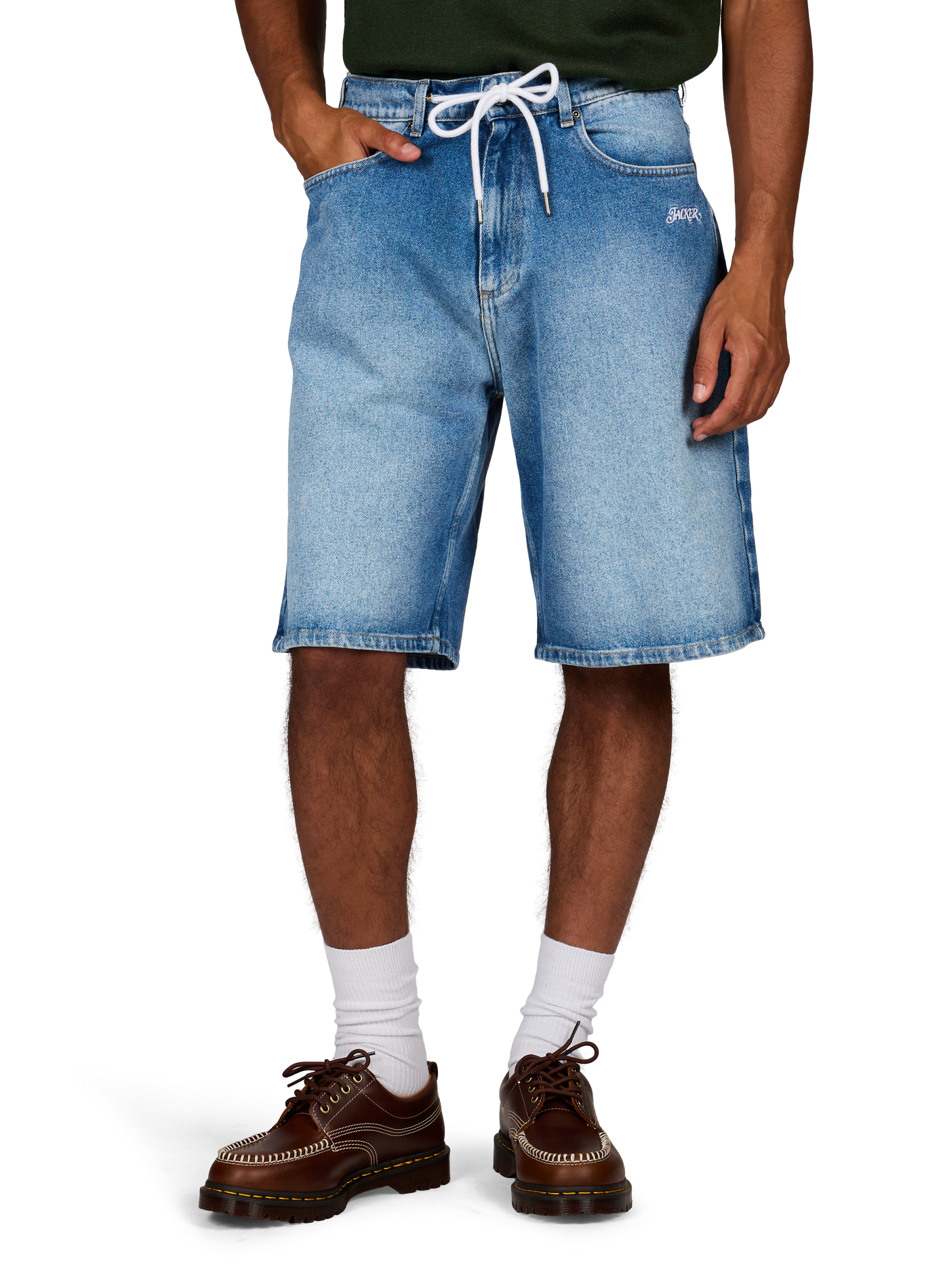 Bermuda à logo brodé en denim de coton JACKER. Bleu
