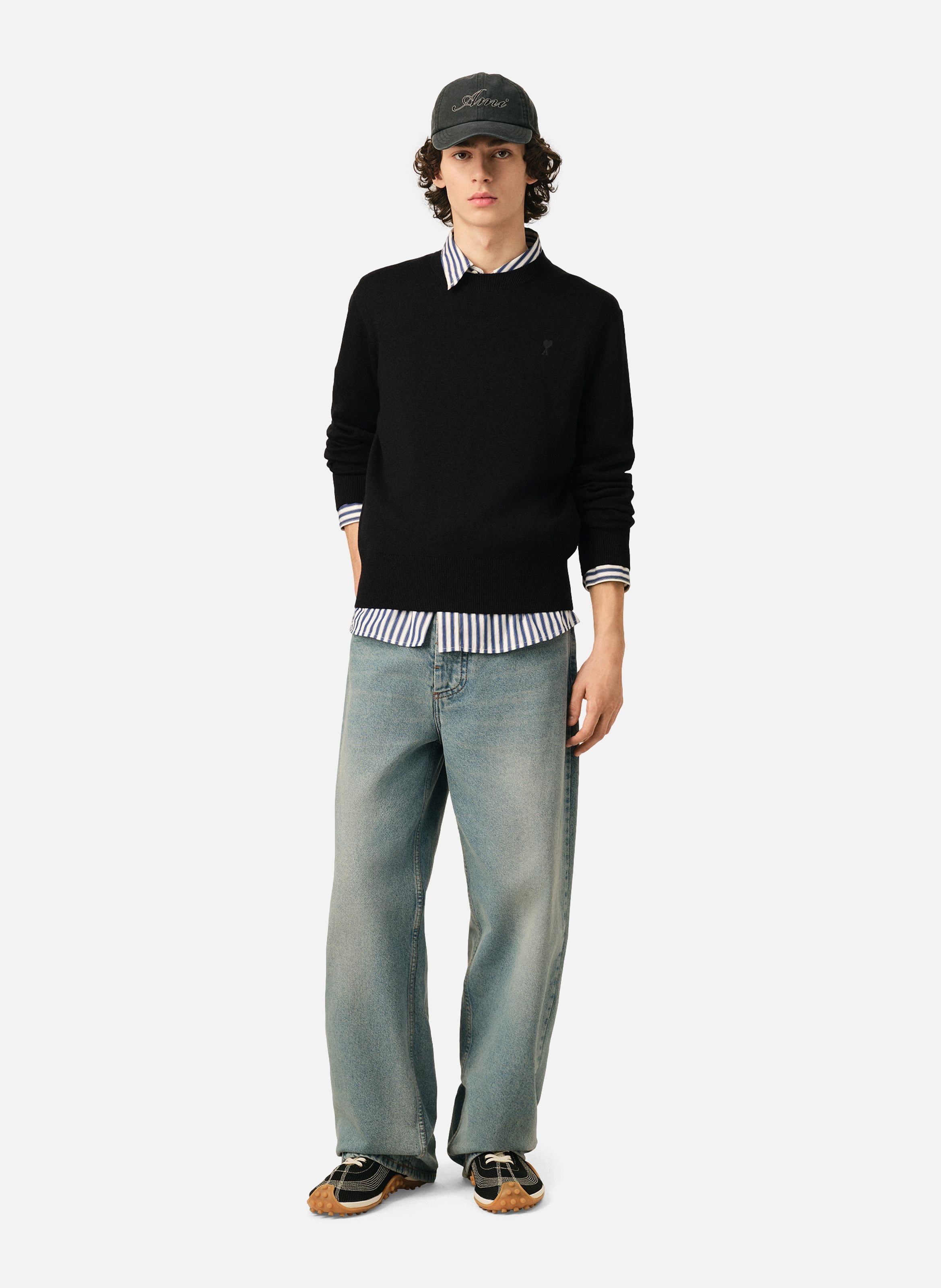 Pull col rond ami de coeur en laine AMI PARIS Noir