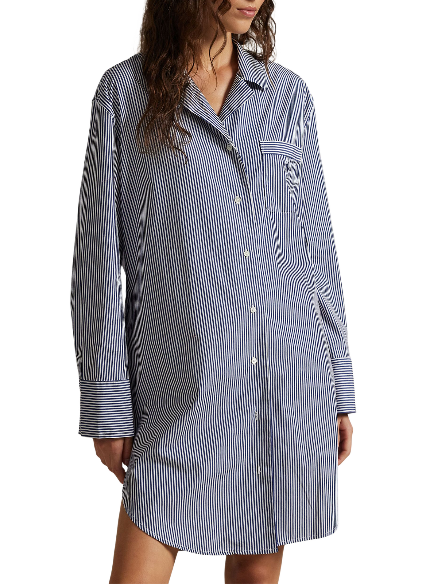 Chemise de nuit rayée en coton POLO RALPH LAUREN Bleu