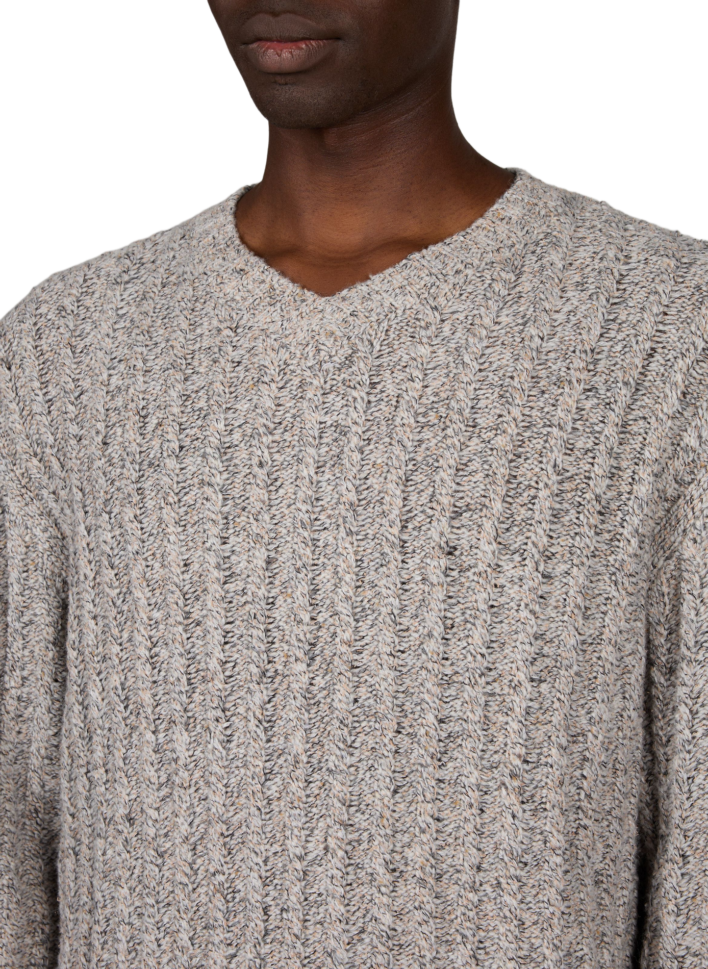 Straight-fit heathered V-neck sweater | Grey WON HUNDRED Men