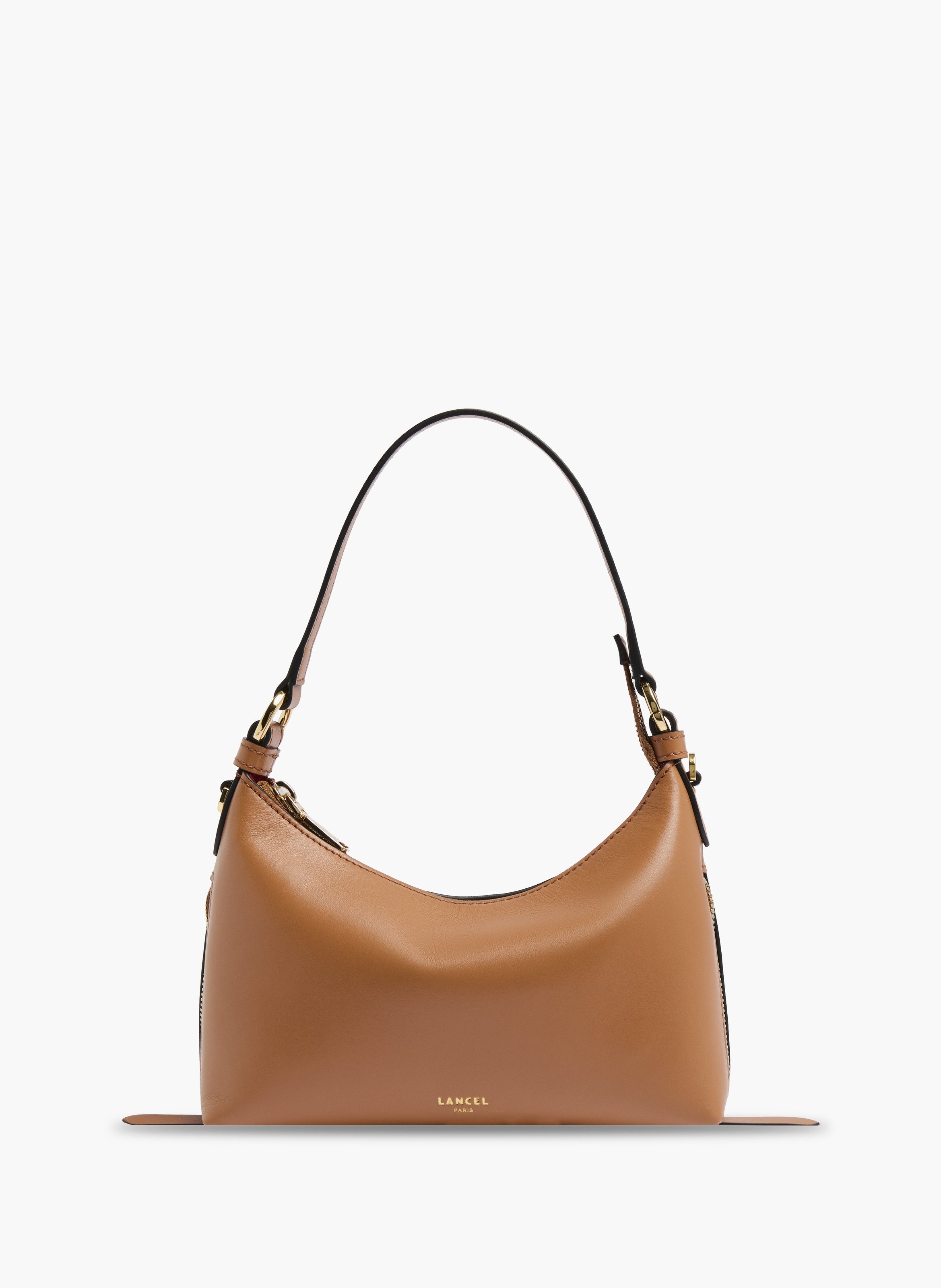 Lancel origami zip baby hobo bag, en cuir souple de veau camel lisse. LANCEL Marron
