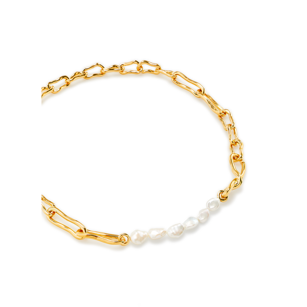 Collier perles nacrées et noeud en plaqué or