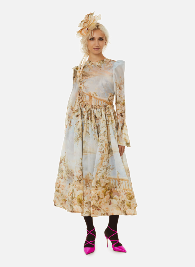ZIMMERMANN فستان متوسط ​​الطول من تصميم الأورجانزا الحريري