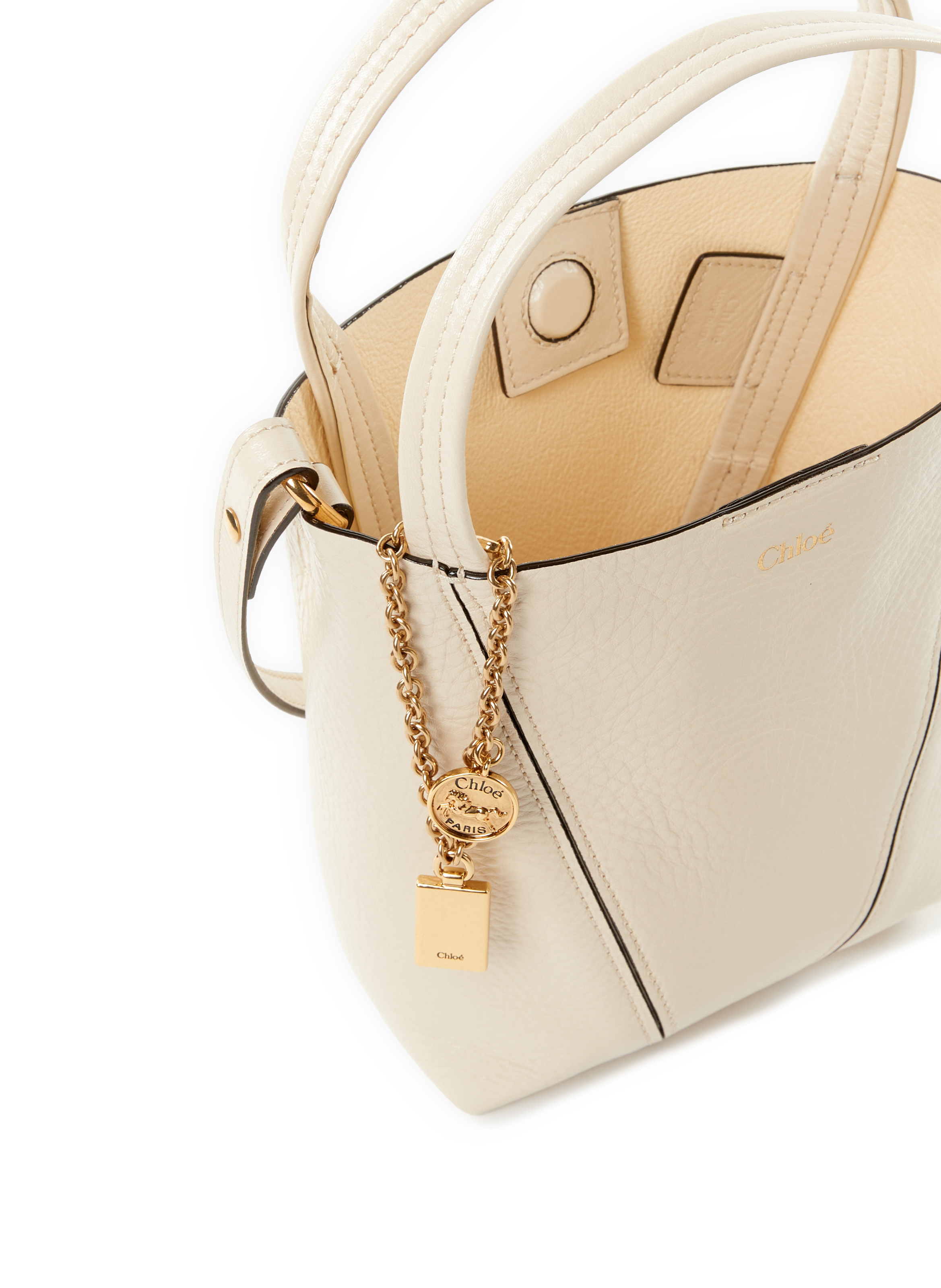 Petit sac cabas Spin en cuir grainé CHLOÉ Beige