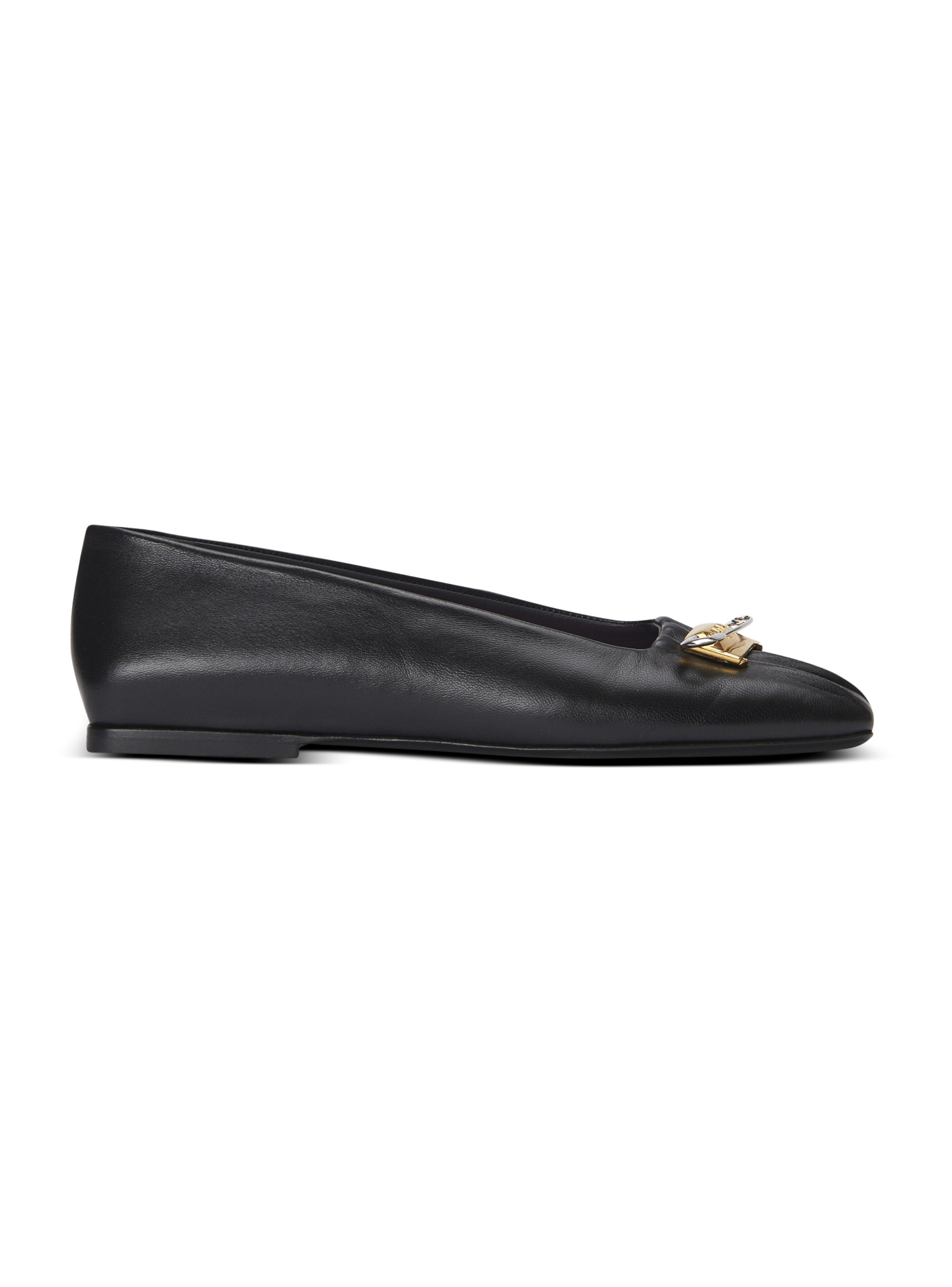 Ballerines safety pin en cuir d’agneau froncé BALMAIN Noir