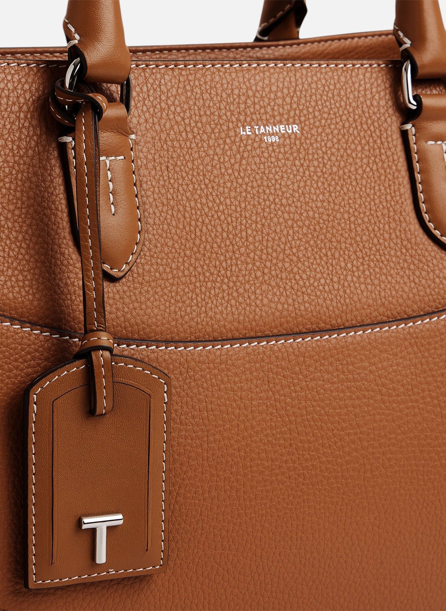 Grand sac à main romy en cuir grainé et lisse LE TANNEUR Marron