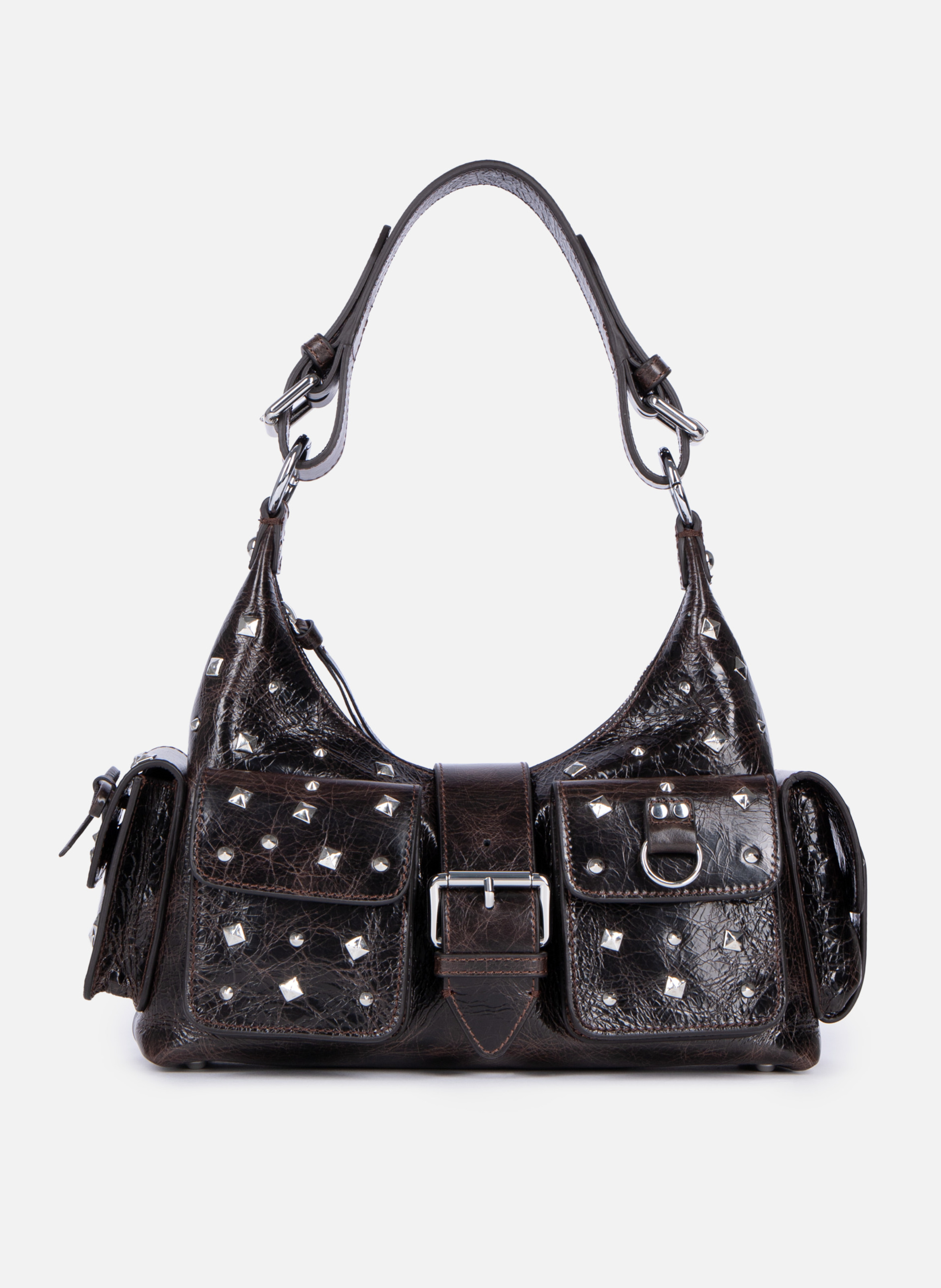 Sac amelia clouté en cuir craquelé THE KOOPLES Marron