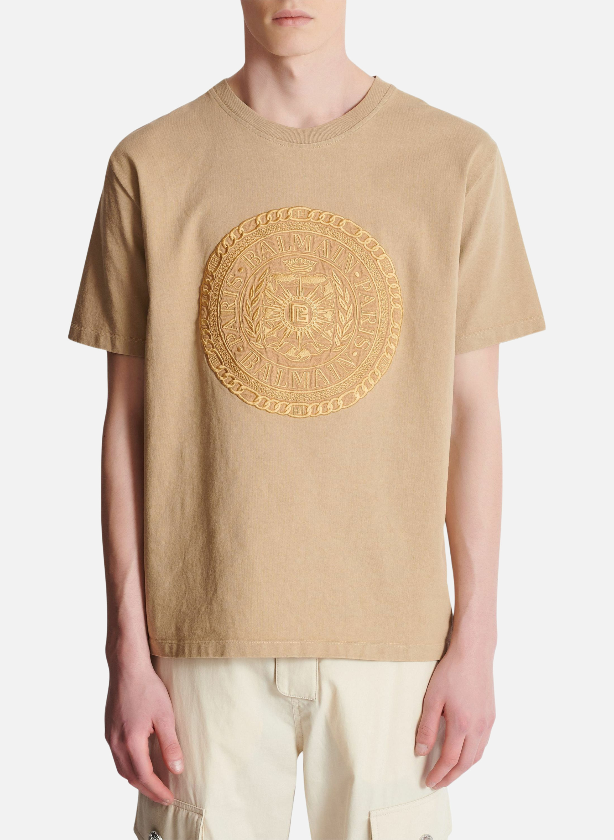 T-shirt brodé balmain médaille BALMAIN Beige
