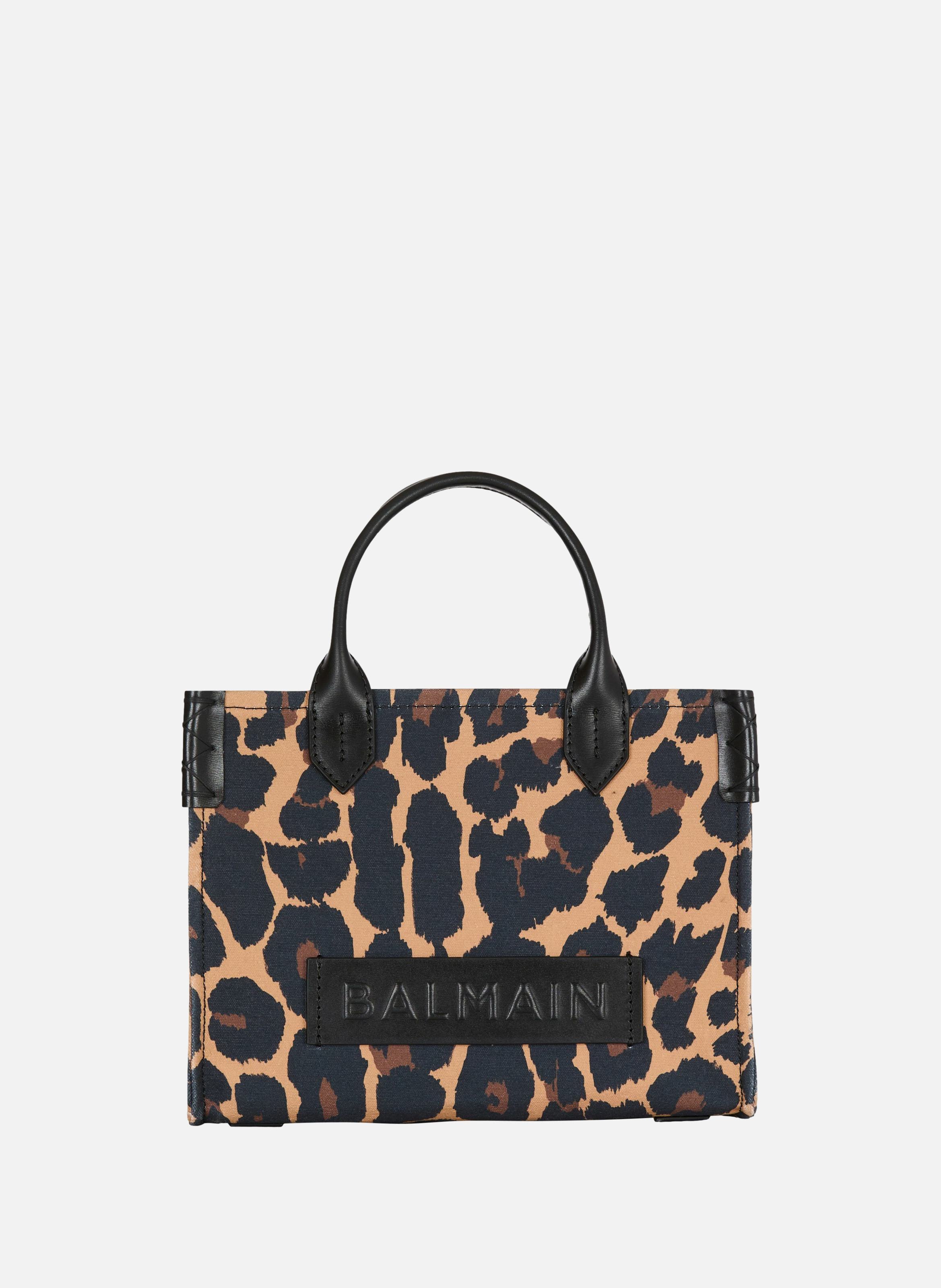 Sac cabas b-army small en toile imprimée motif léopard BALMAIN Marron