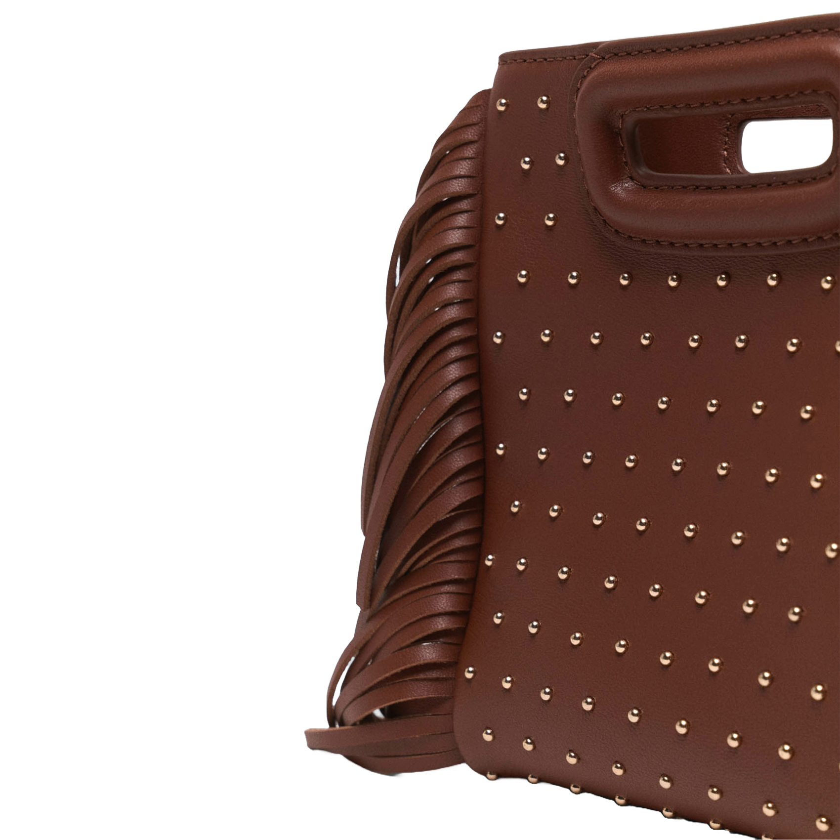 Sac en cuir à franges et studs m mini MAJE Marron