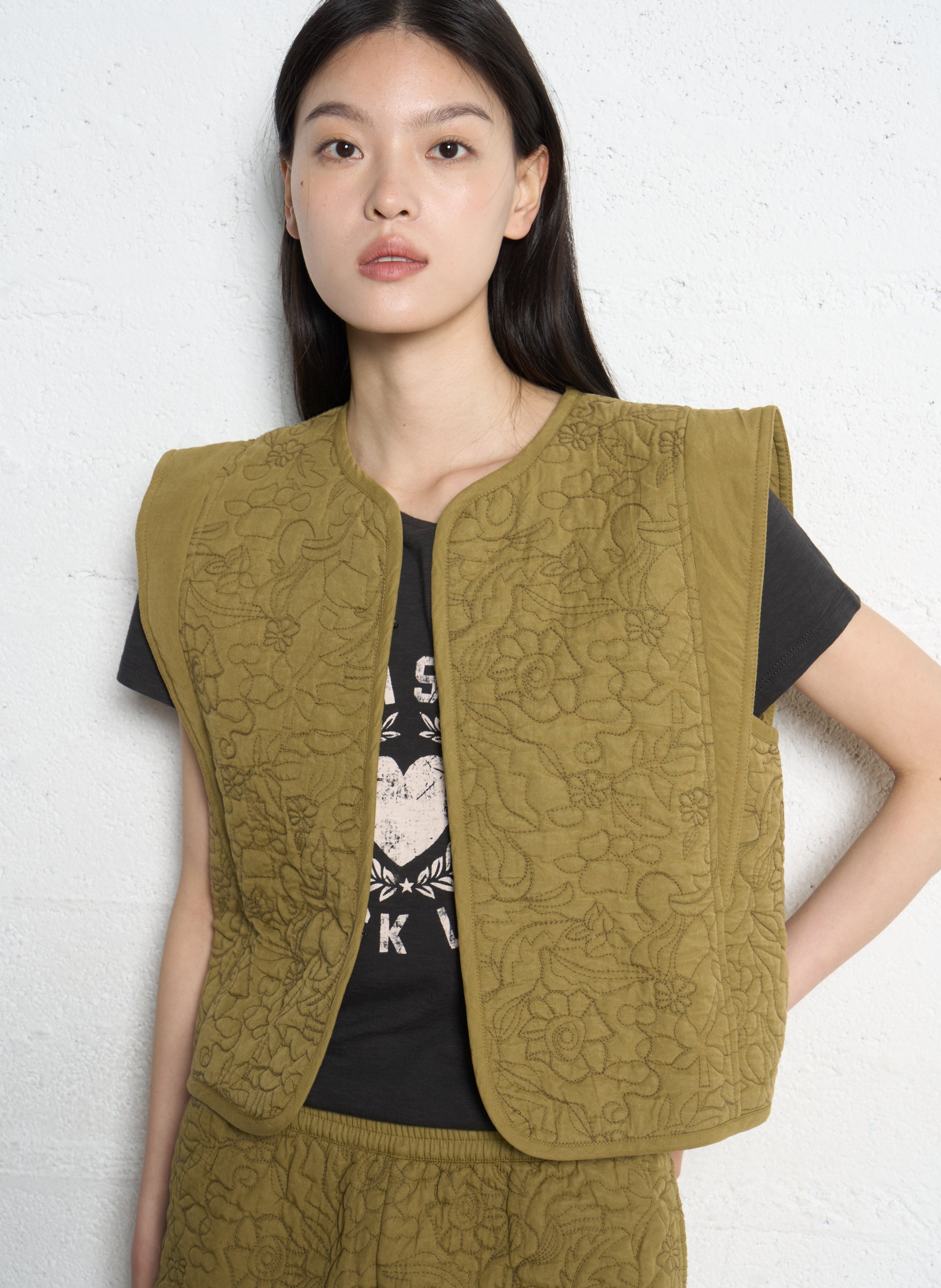 Veste droite matelassée IKKS Kaki