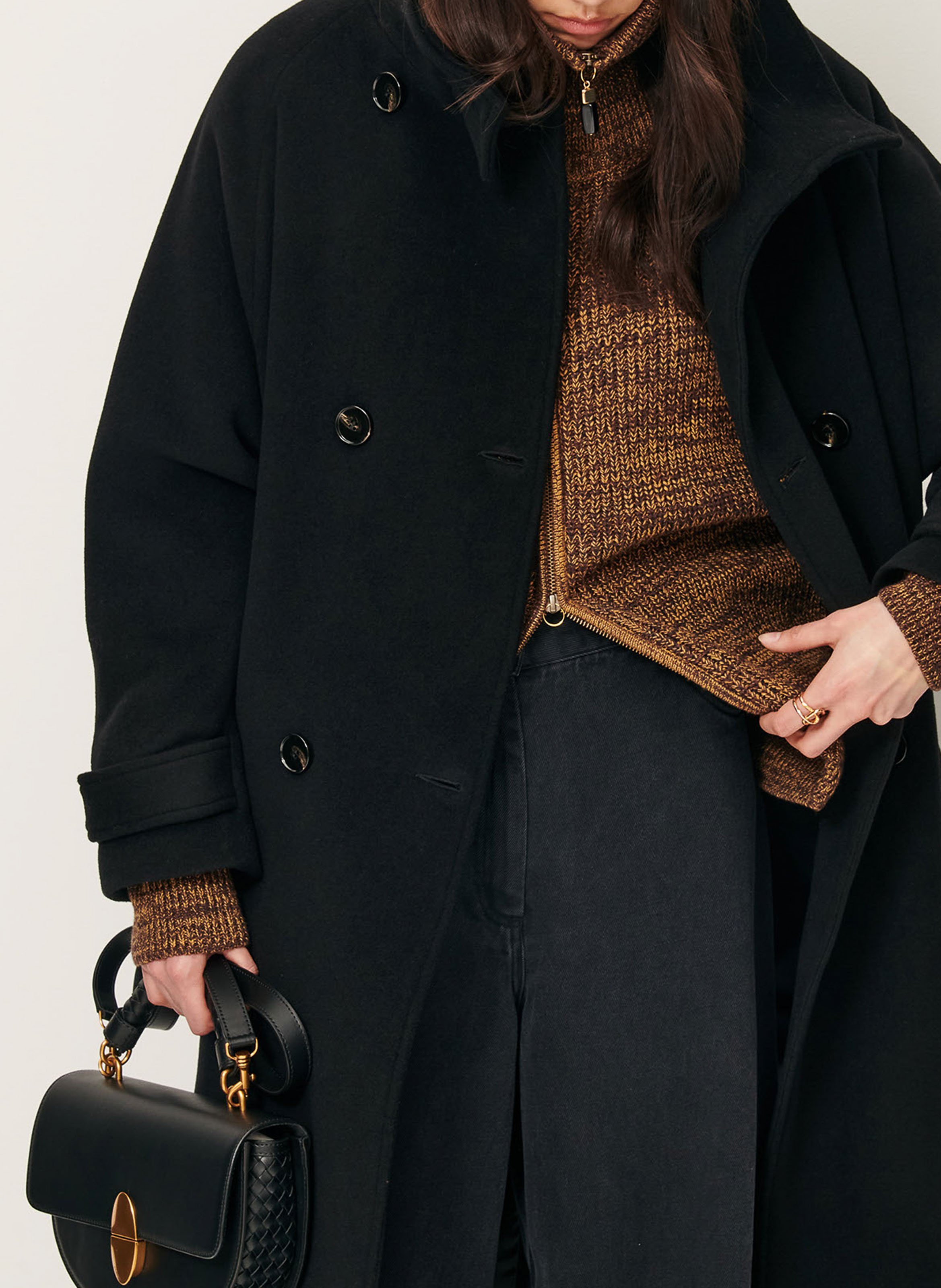 Manteau col montant en laine mélangée bleeckett SESSUN Noir