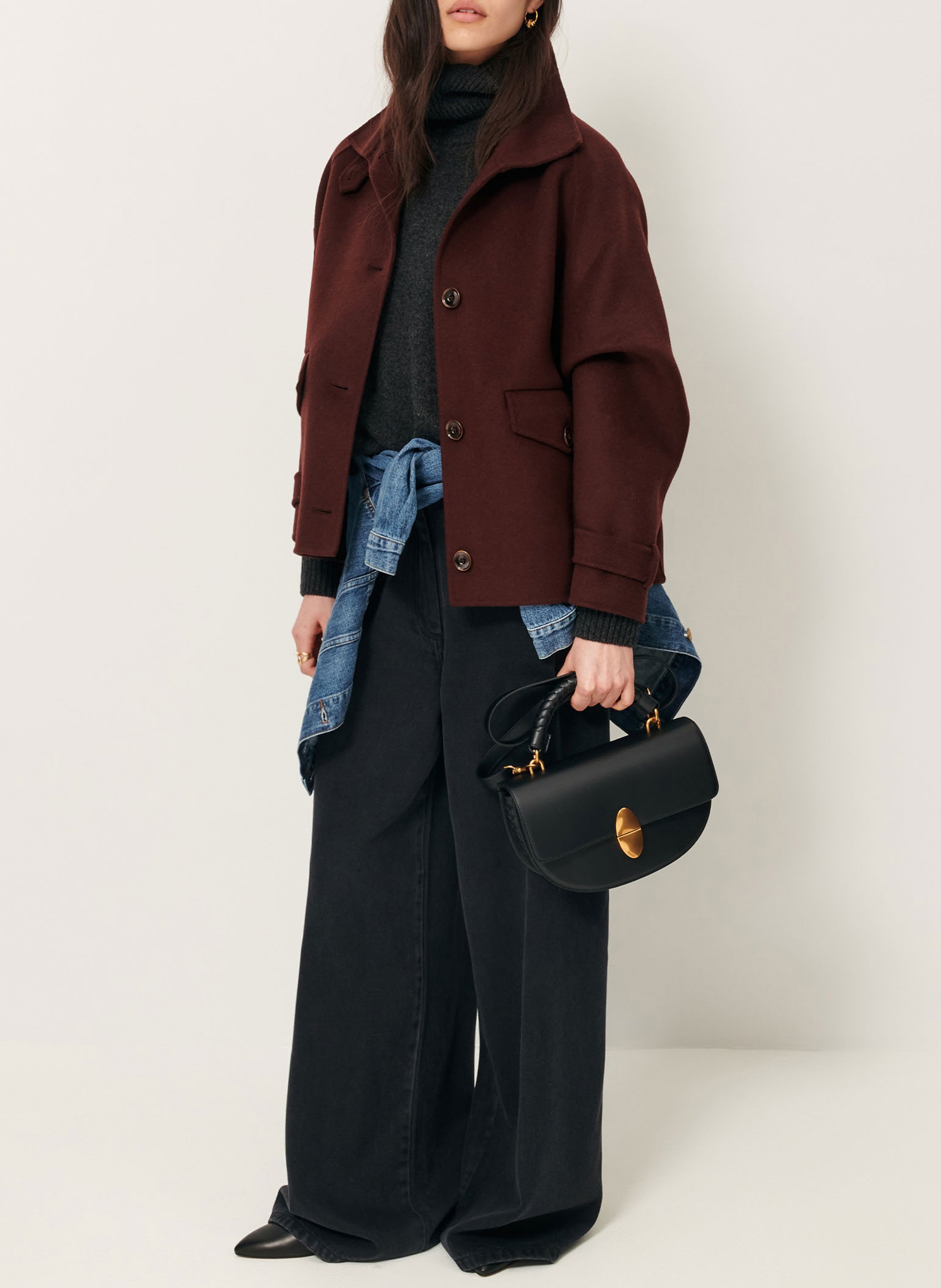 Manteau court à col montant en laine mélangée valley nevado SESSUN Marron