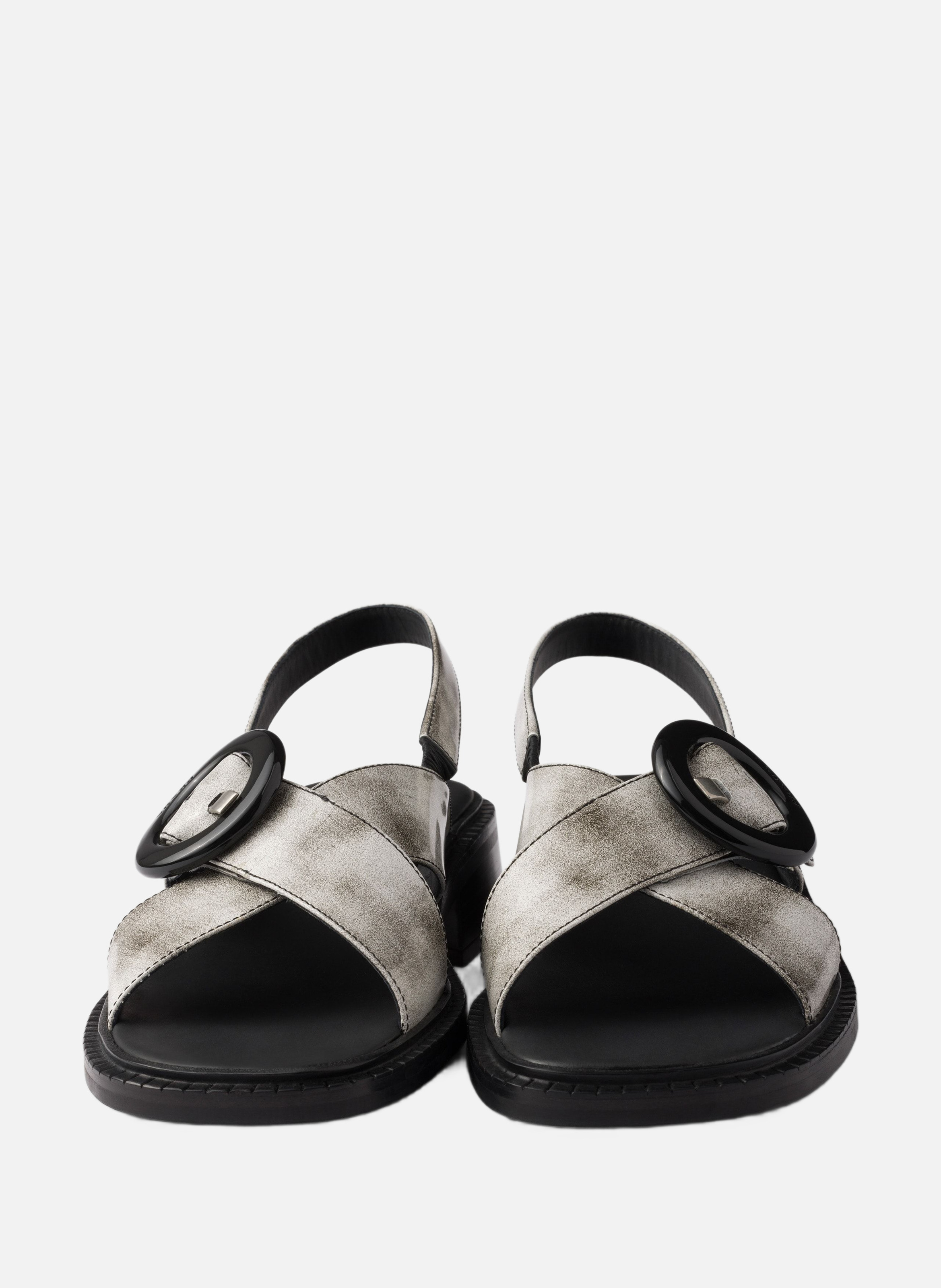 Sandales en cuir brossé avec boucle PRADA Blanc