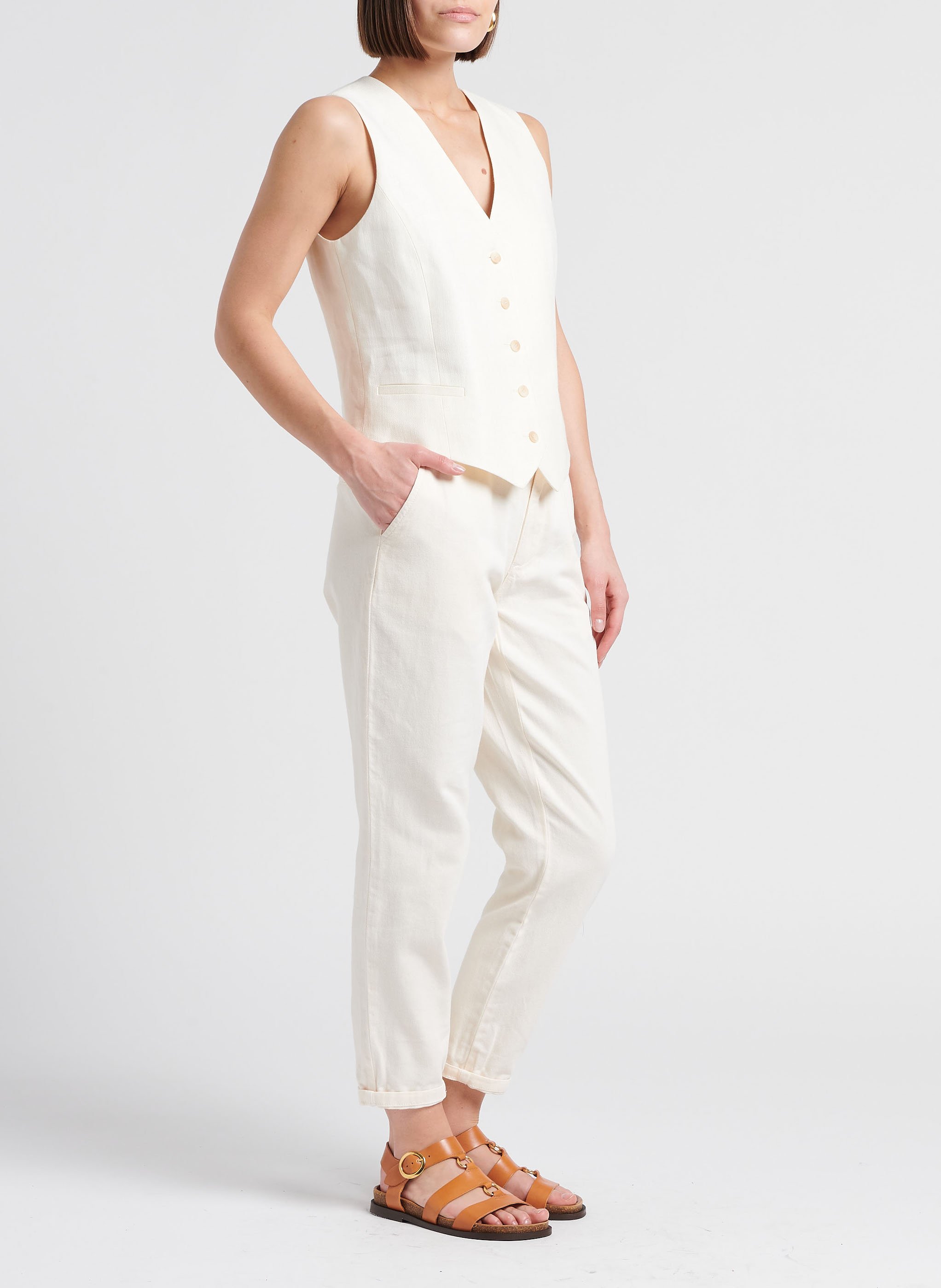 Pantalon chino 7/8ème en coton sabil MAISON 123 Beige