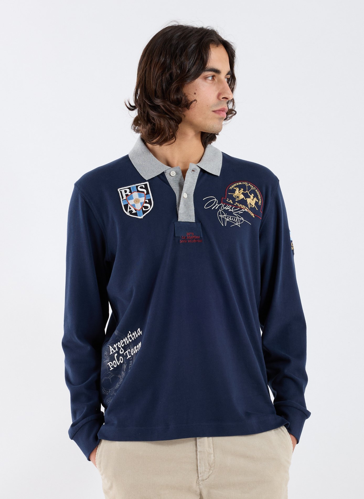 LA MARTINA Embroidered cotton polo shirt Blue