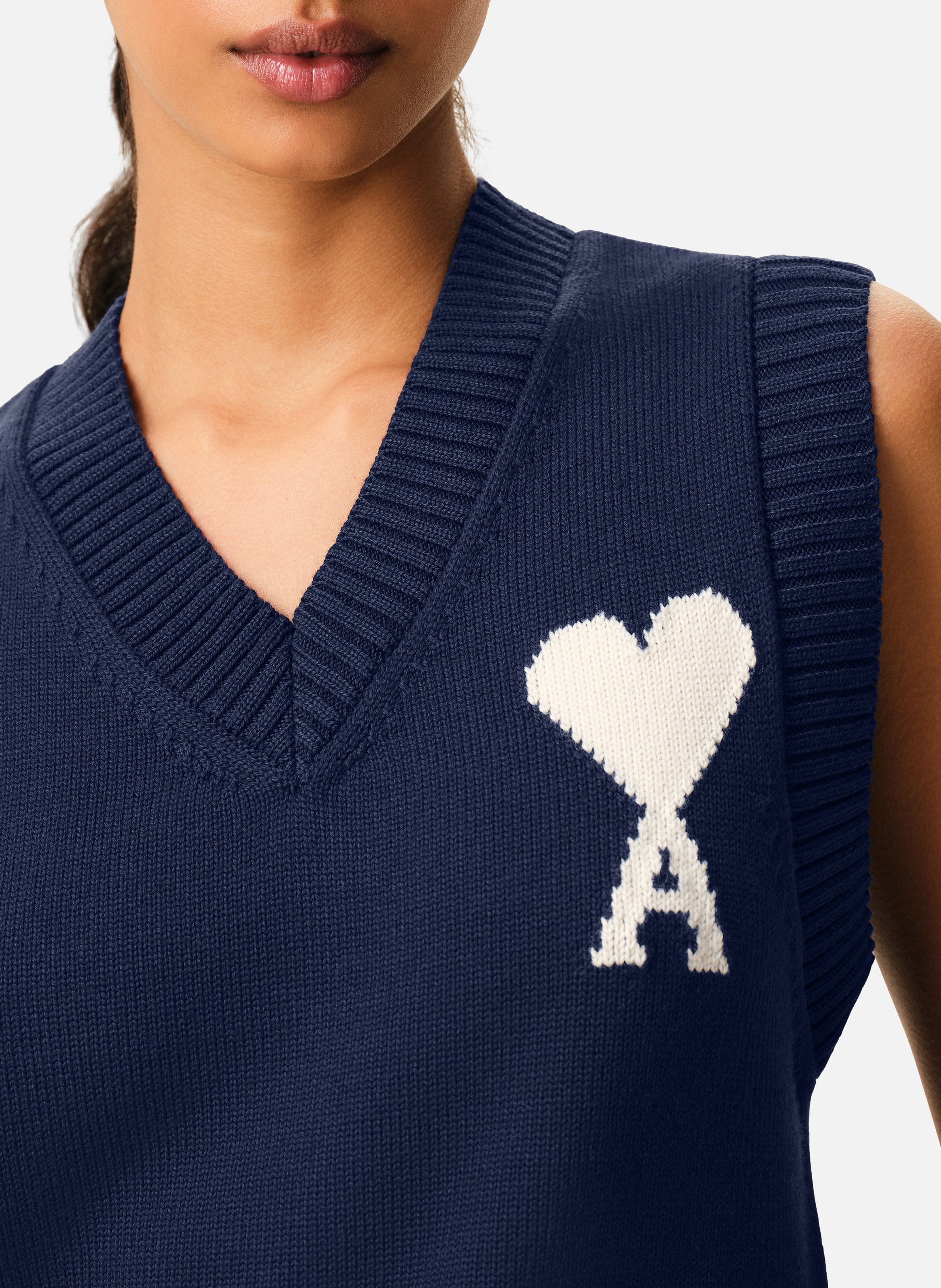 Pull col v sans manches ami de coeur en laine unisexe AMI PARIS Bleu